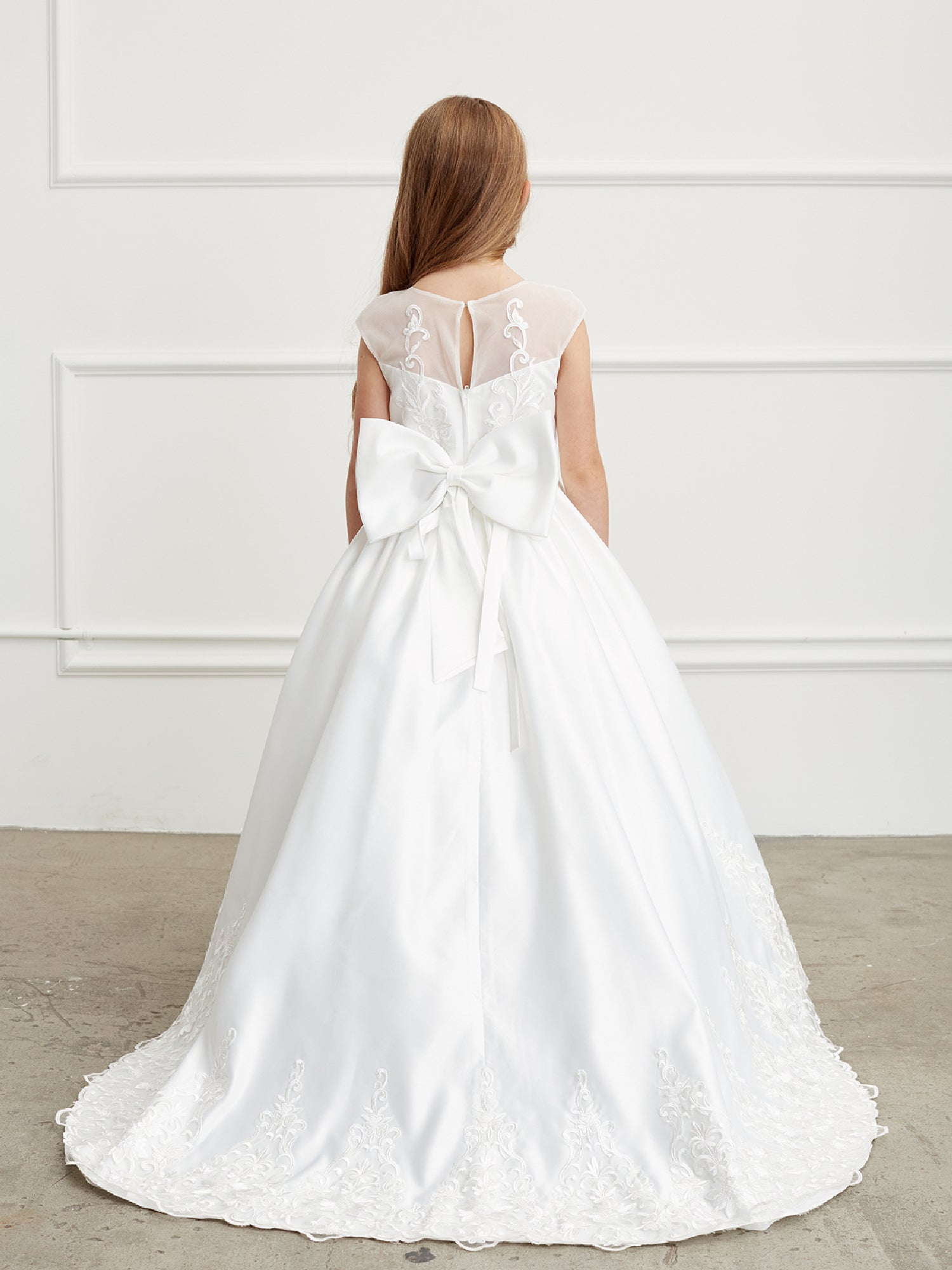Ivory Oversized Bow Train Communion Dress for Big Girls - Sizes 8-16 | First Communion, Baptism, Christening & Special Occasions