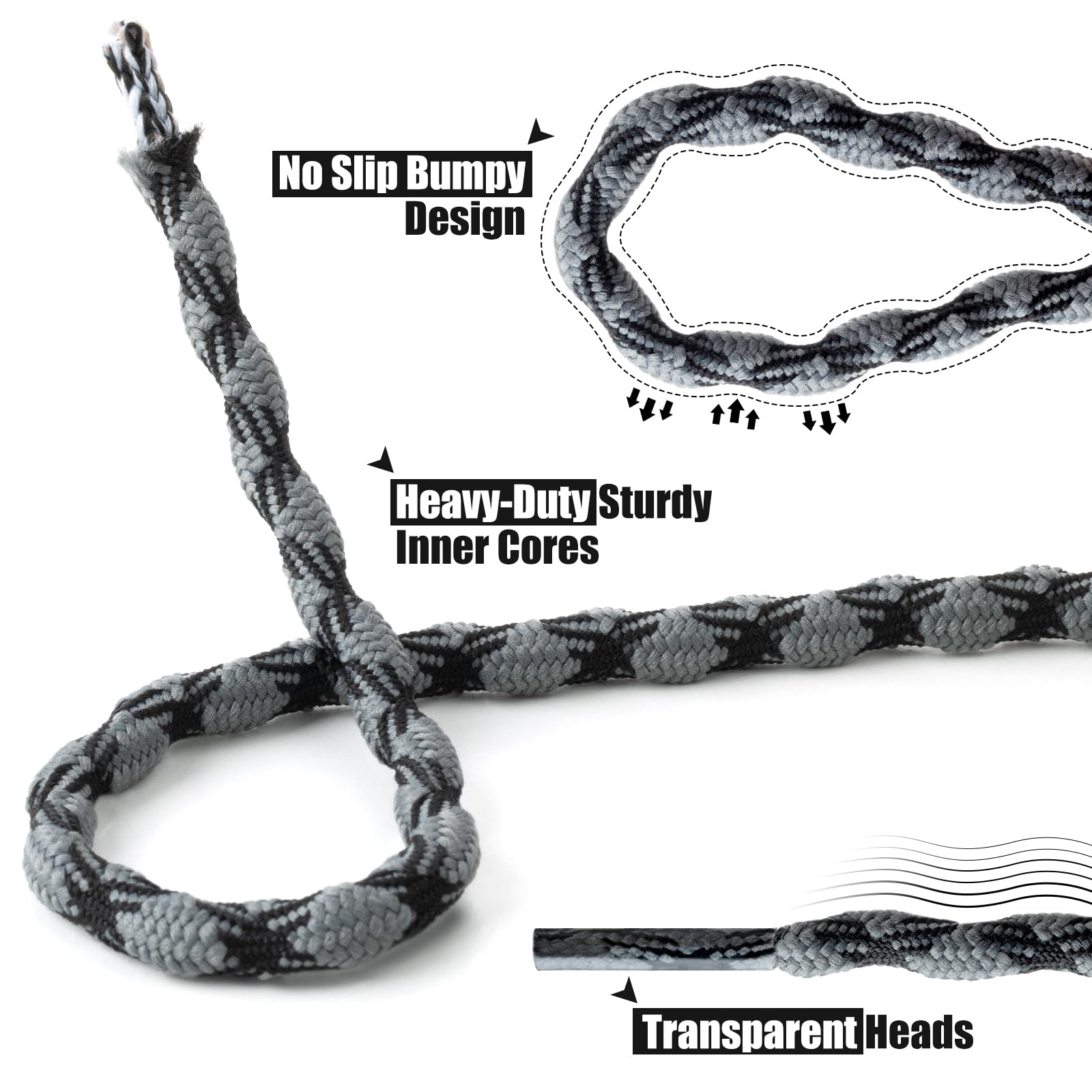 Stepace Wave Round Boot Laces - 2 Pairs of Heavy Duty Shoelaces for Work Boots & Hiking Shoes | Durable & Non-Slip for Outdoor Activities, Construction Work & Daily Wear