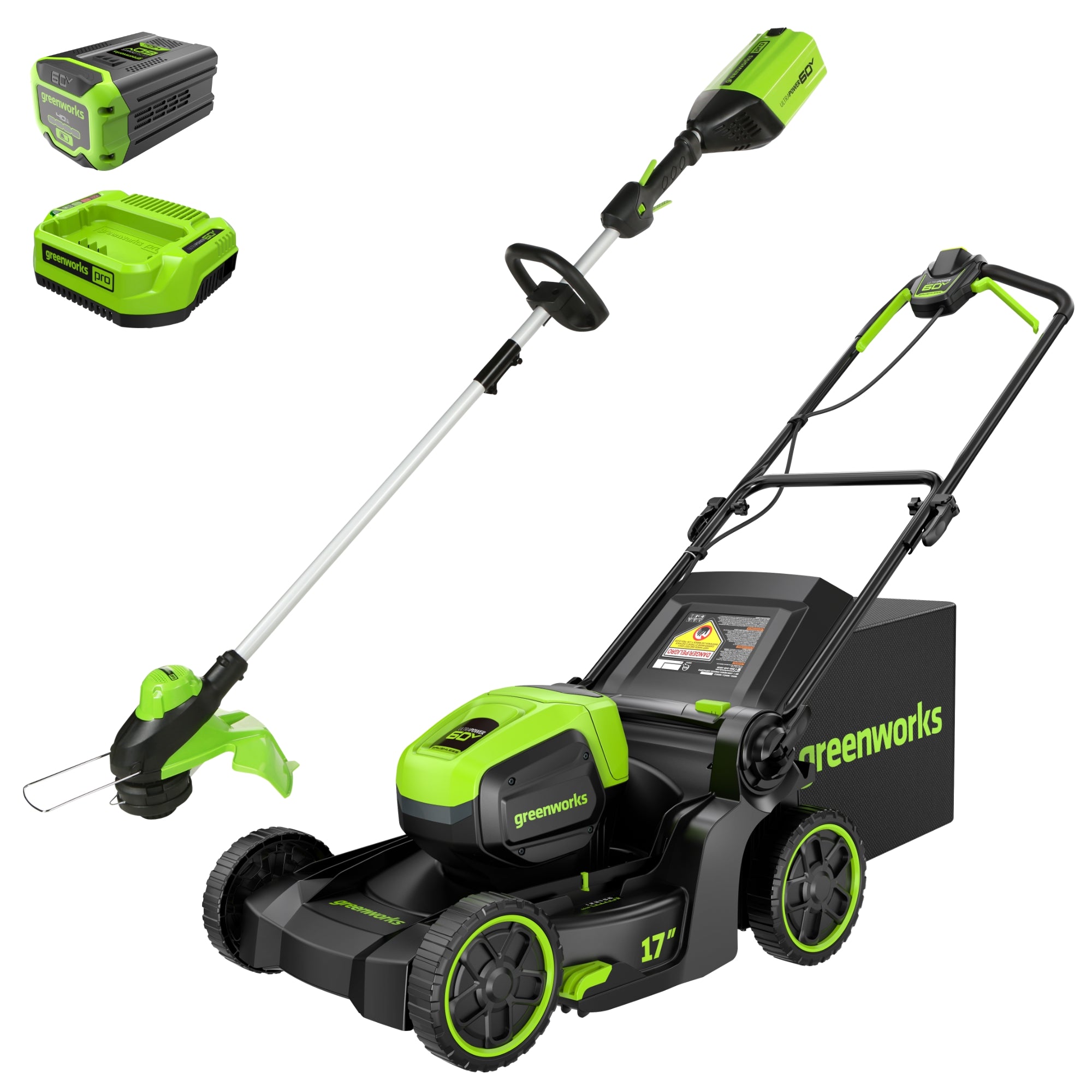 60V 17-Inch Cordless Battery Push Lawn Mower & 13-Inch String Trimmer Combo Kit with 4.0Ah Battery & Fast Charger - Perfect for Medium to Large Yards, Landscaping and Professional Lawn Care