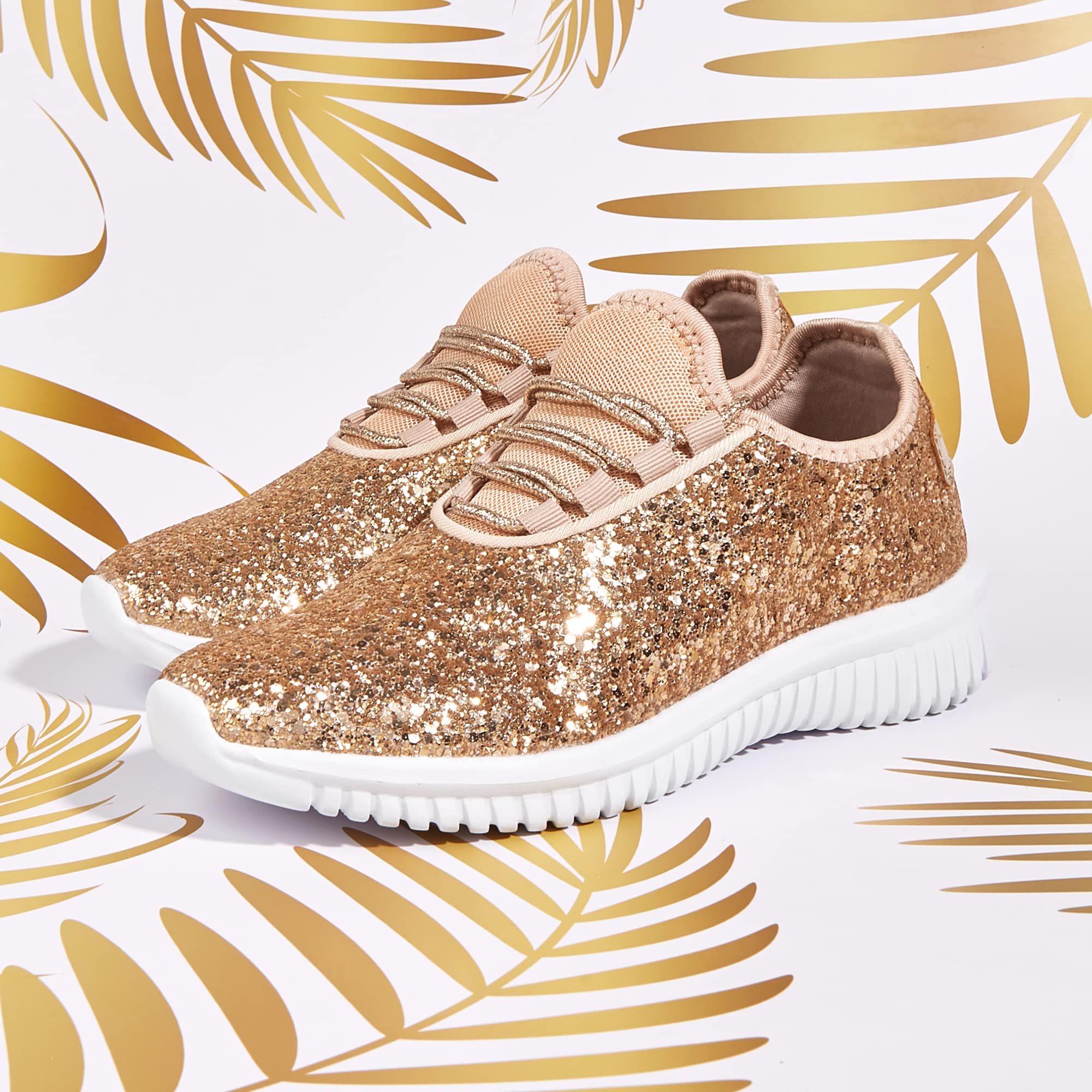 K KIP WOK Women's Fashion Glitter Sneakers - Slip On Running Shoes, Lightweight Tennis Walking Shoes for Women | Perfect for Gym, Workout, Casual Wear & Daily Comfort
