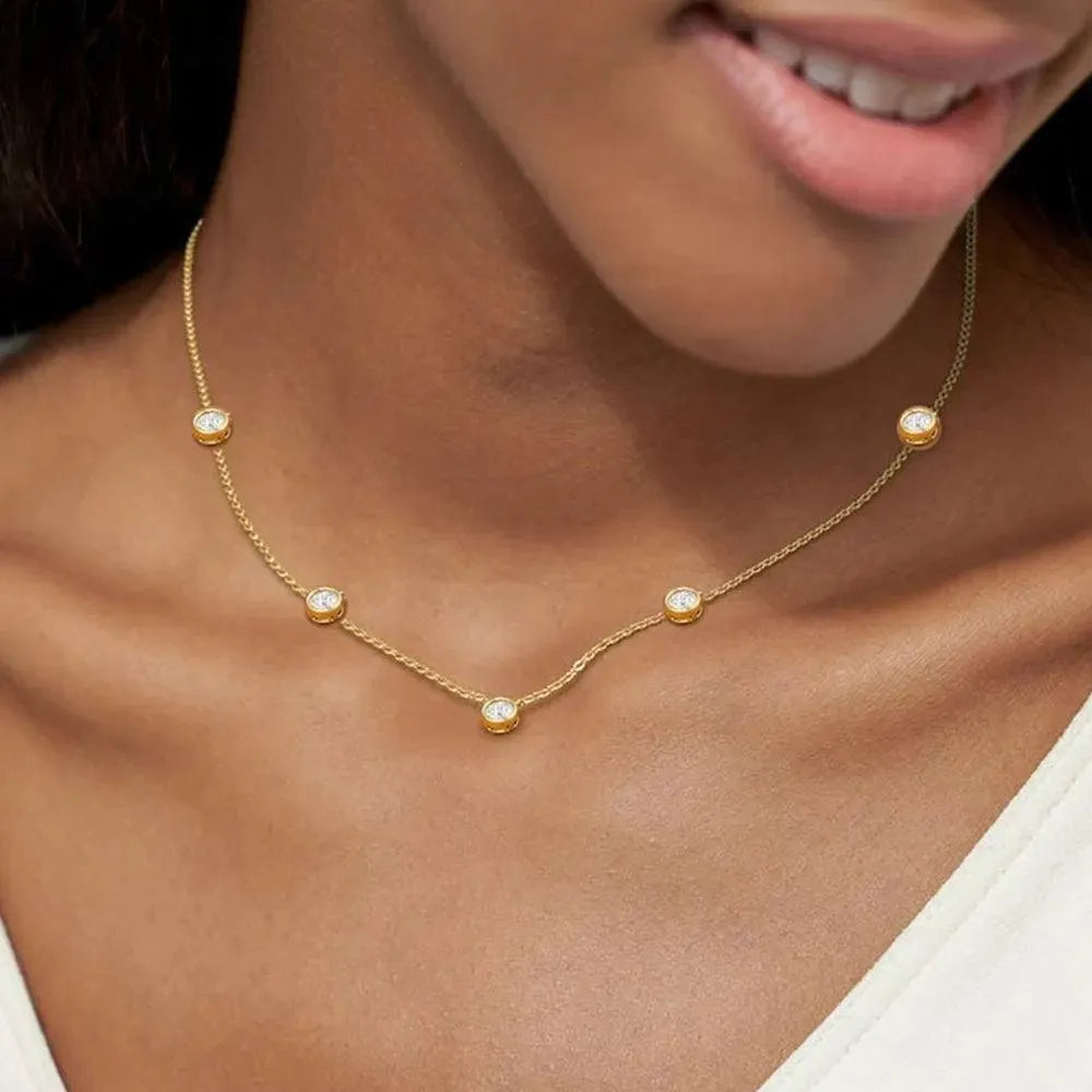5mm 5-Stone Bubble Moissanite Necklace - Certified GRA 18K Gold Plated 925 Sterling Silver Diamond Choker Chain for Women | Elegant Gift for Anniversary, Wedding & Special Occasions