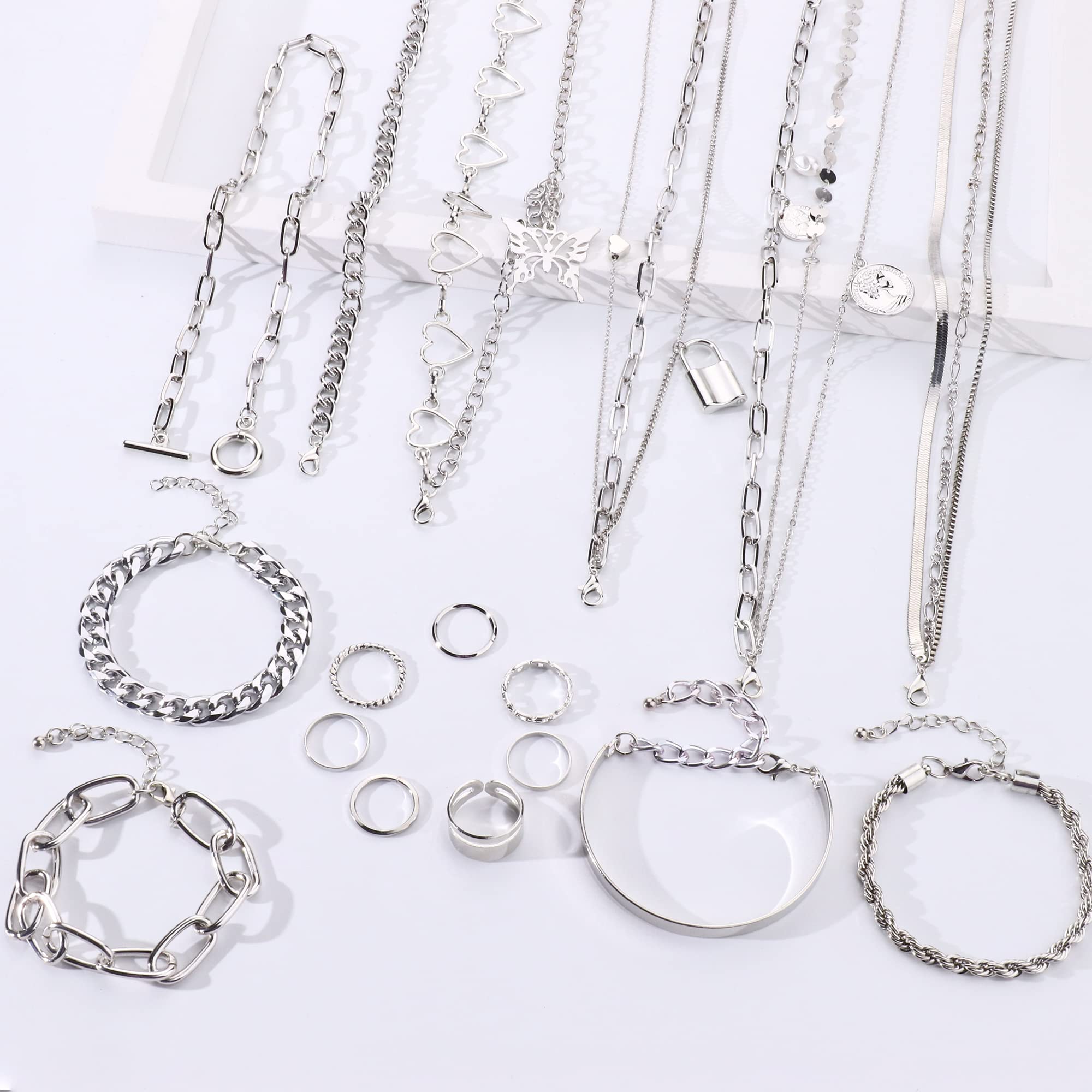 Sanfenly Women's Gold Jewelry Set - Layered Necklace, Chunky Bracelet & Knuckle Ring | Elegant Costume Accessories for Parties, Weddings & Daily Wear