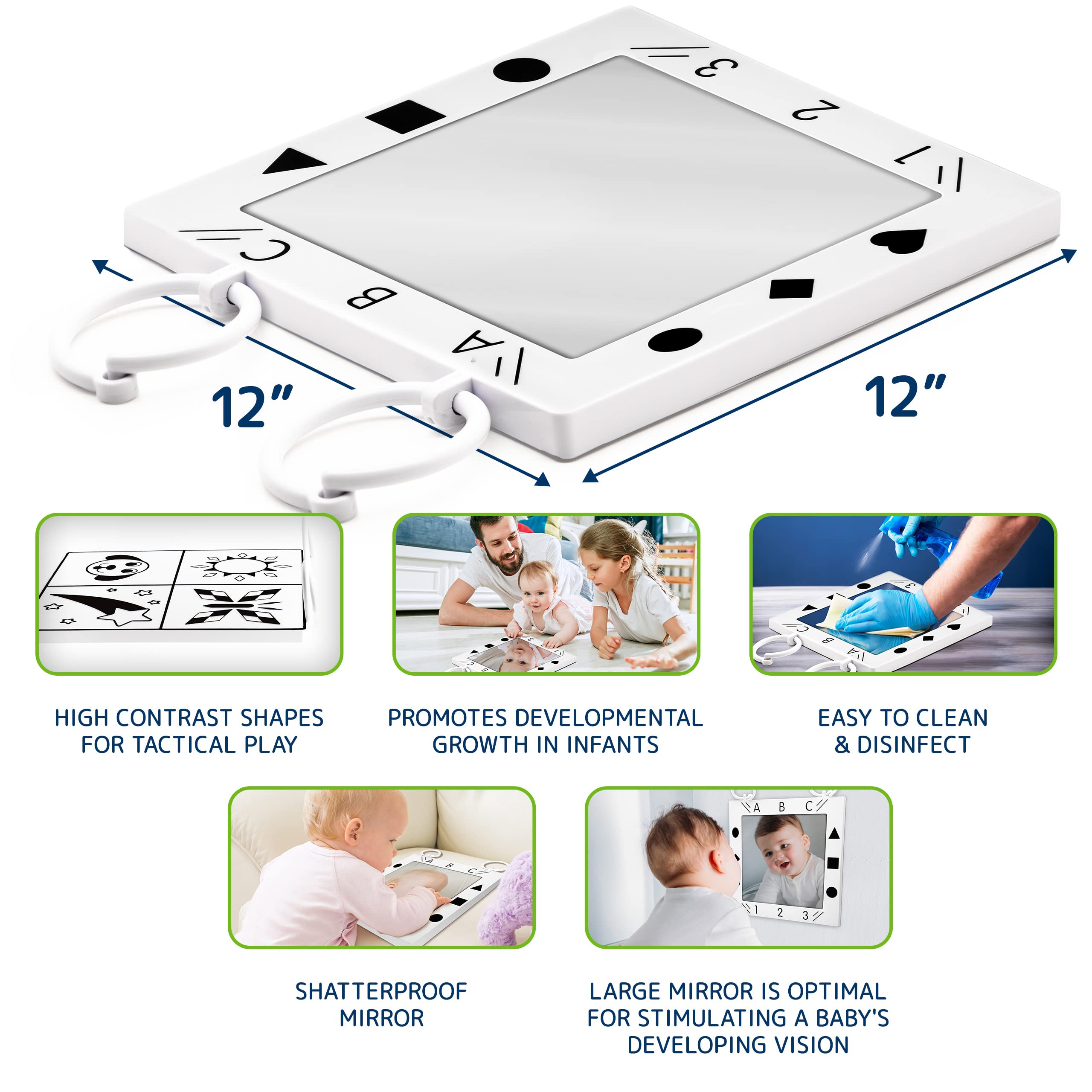 Baby Mirror - Doctor Designed Large Crib, Floor & Wall Mirror for Infants | High Sensory Toy for Vision & Brain Development | Safe Tummy Time Activity | Perfect for Nursery, Playtime & Early Learning