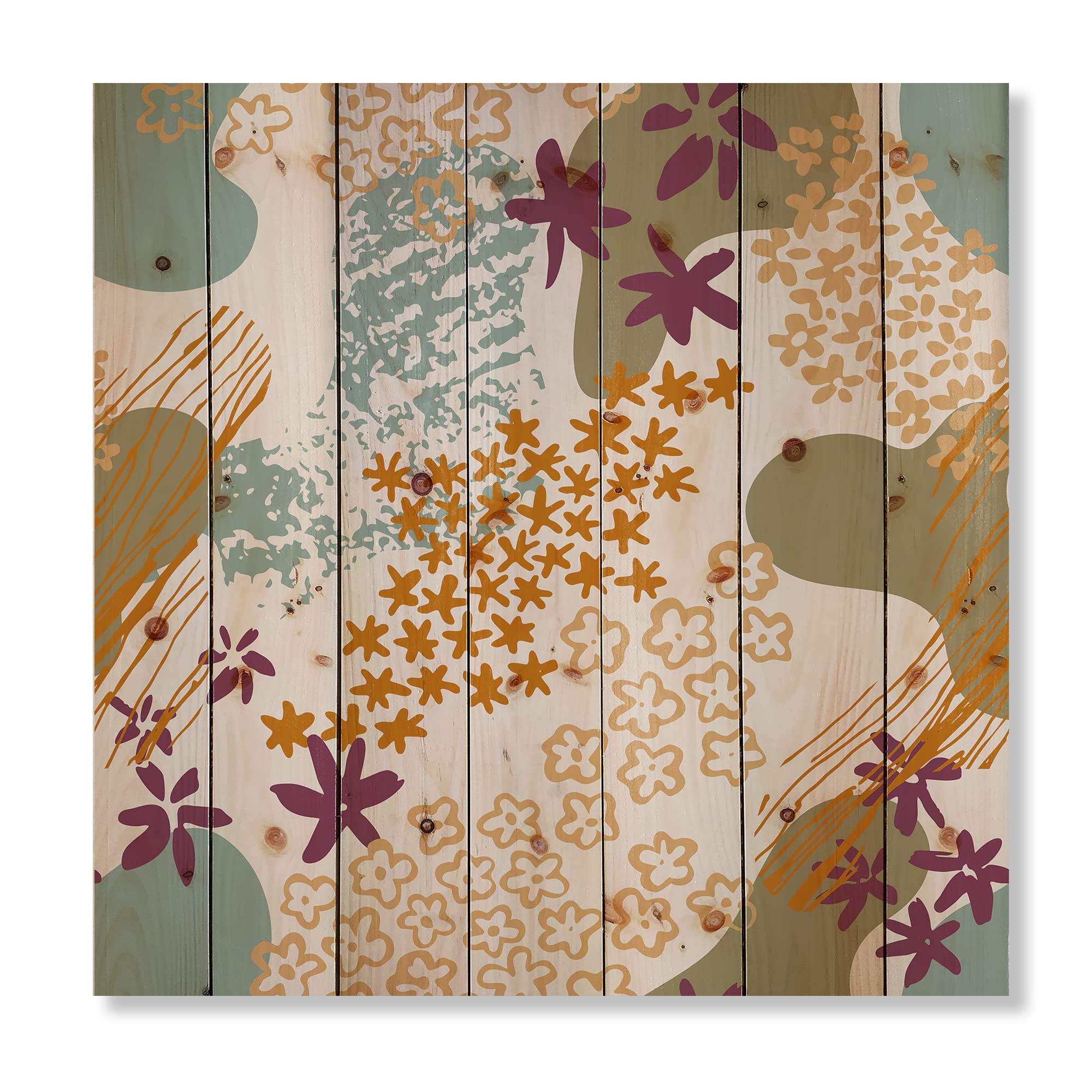 Modern Abstract Wood Wall Art - Orange Fluid Shapes & Flower Silhouettes Contemporary Pine Wood Decor | Large Wooden Wall Panels for Living Room, Bedroom & Office Decor