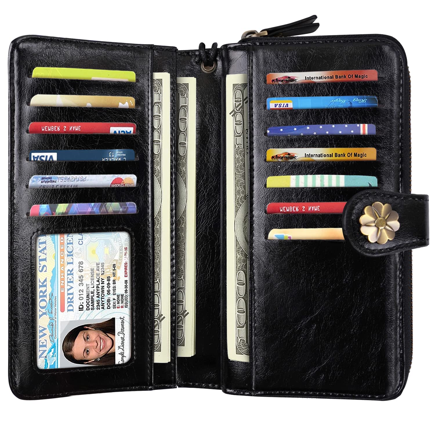 Women's RFID Blocking Leather Wallet with Multi Card Slots & Wrist Strap - Slim Clutch Purse Organizer for Credit Cards, Cash & ID - Perfect for Travel, Shopping & Everyday Use