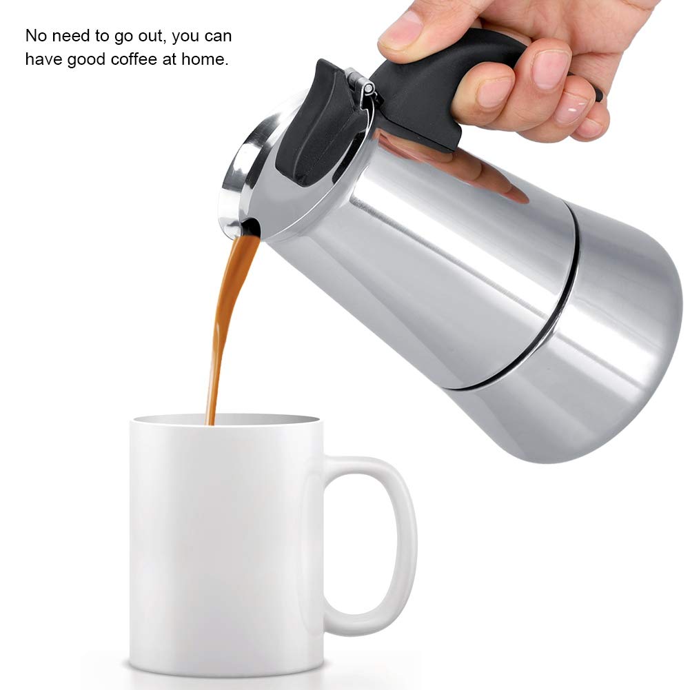 Stainless Steel Moka Pot Espresso Maker - 100ML Stovetop Coffee Maker with Wide Bottom, Portable for Home, Office & Coffee Shops - Perfect for Espresso Lovers & Italian Coffee Brewing