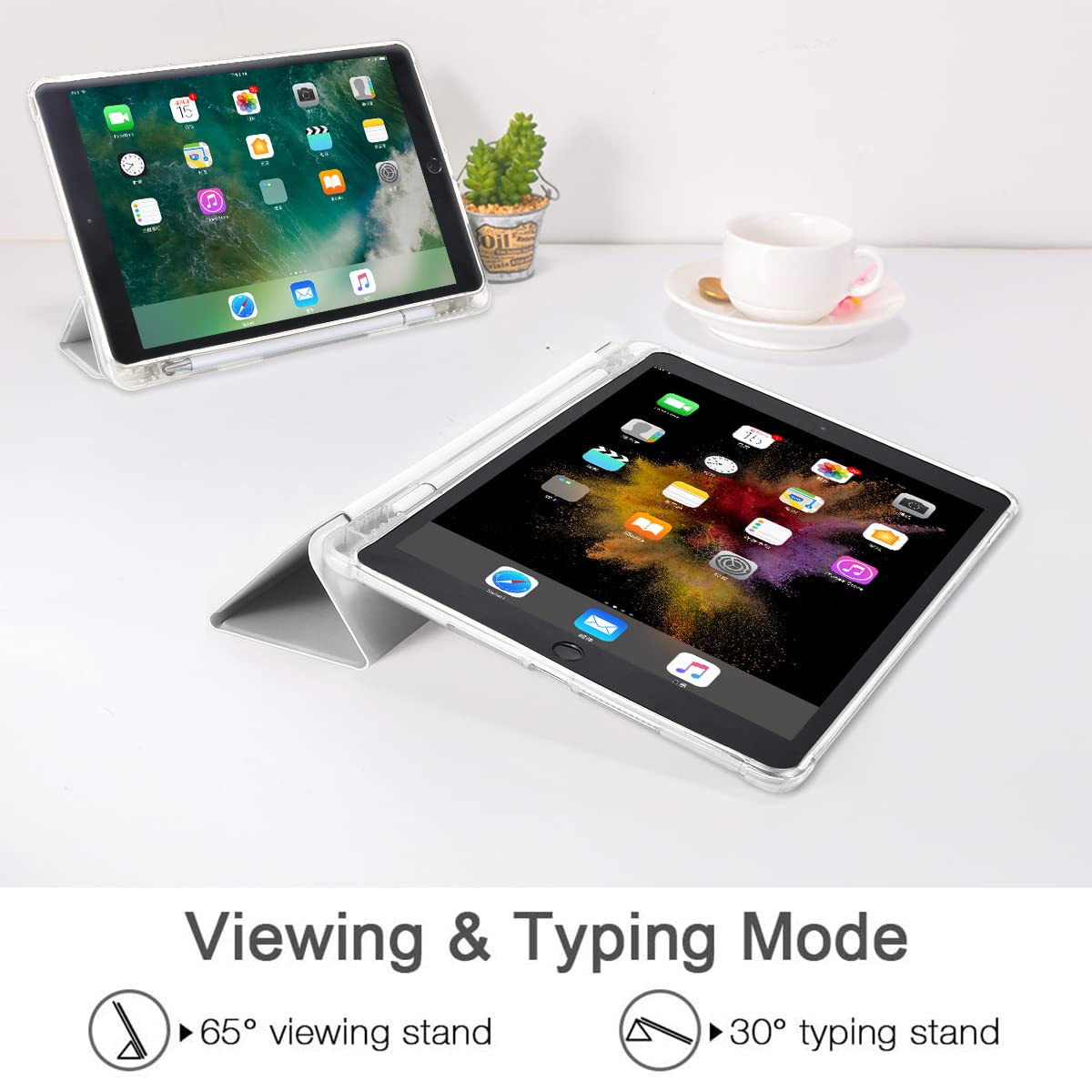 JOYLAND Floral iPad Case for 10.2 Inch iPad 7th/8th/9th Generation (2019/2020/2021) - Lightweight Smart Trifold Stand Cover with Pencil Holder, Soft TPU Protective Case | Perfect for Work, School & Travel