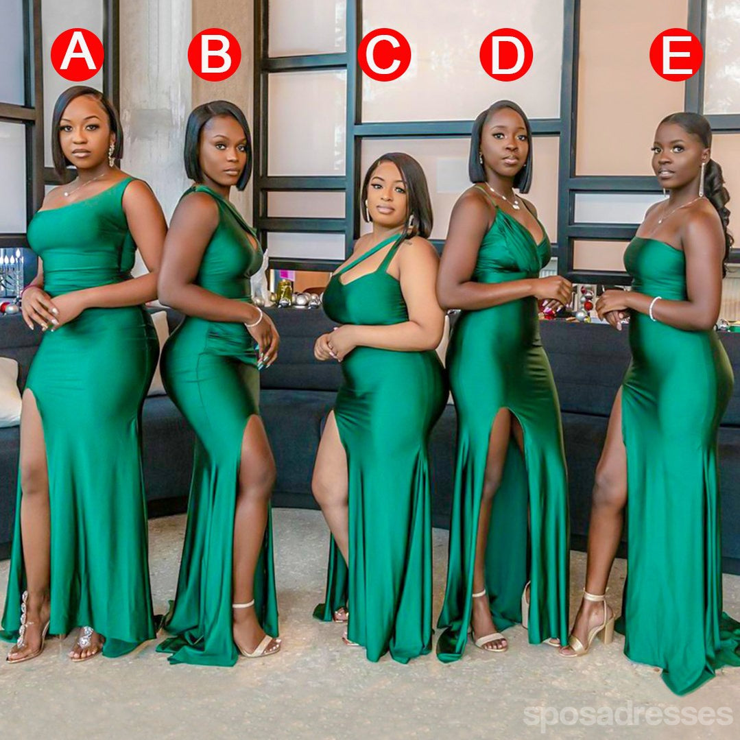 Elegant Mismatched Green Mermaid High Slit Long Sleeveless Bridesmaid Dress - WG1068 | Perfect for Beach Weddings, Formal Events & Evening Parties