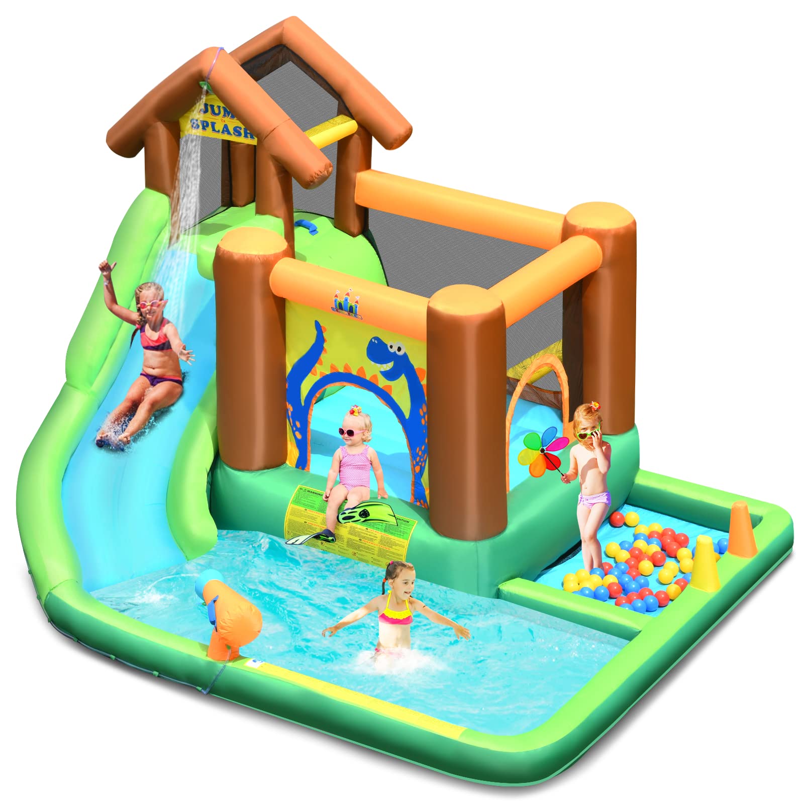 HONEY JOY Giant Inflatable Bouncy Water Slide - 6-in-1 Outdoor Water Park with Pool & Ball Pit for Kids & Adults | Summer Backyard Party, Birthday Celebration, Family Fun Activity