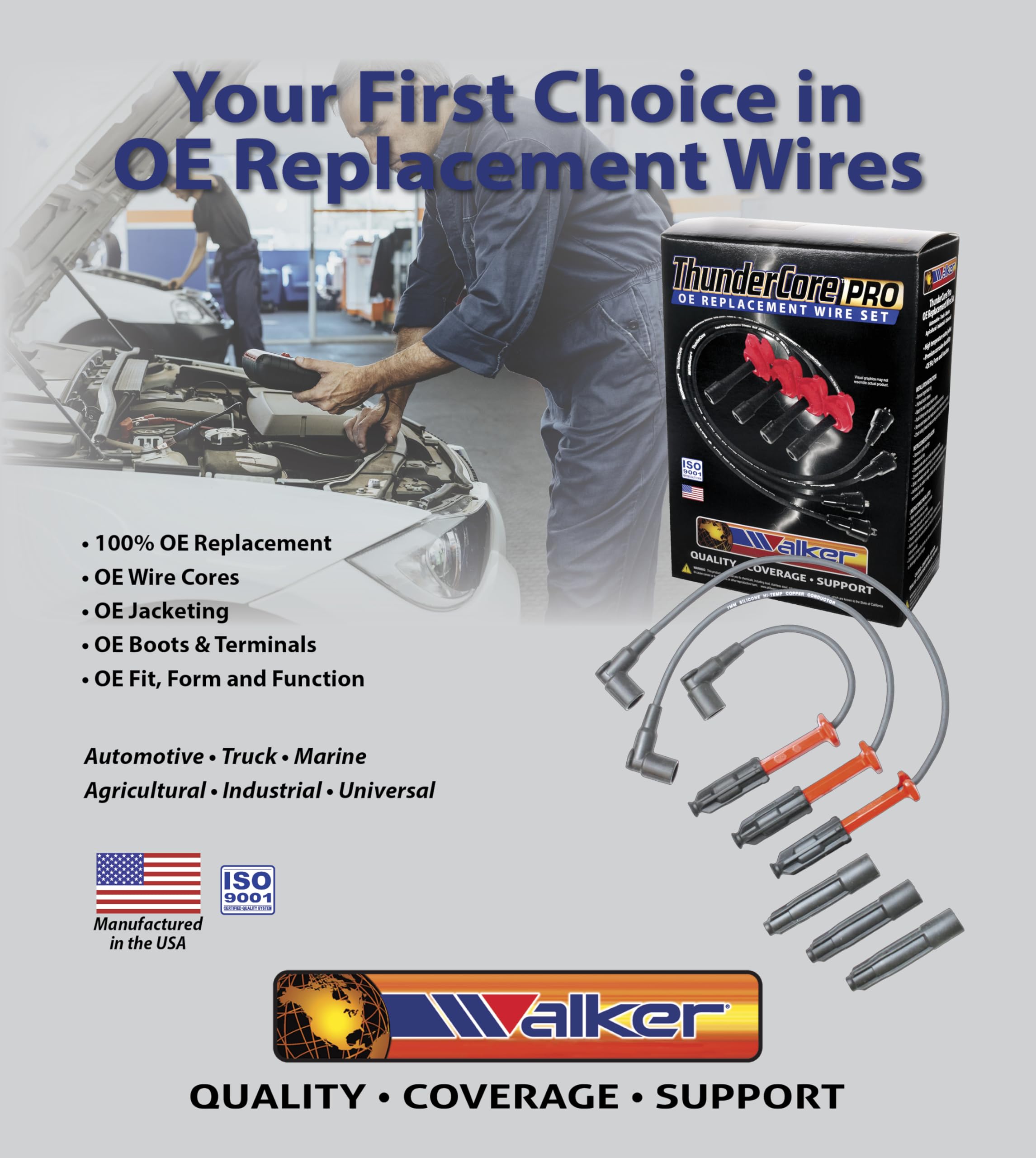 Walker Products ThunderCore PRO Premium Spark Plug Wire Set 924-1488 - High Performance Ignition Wires for Ford, Chevy, Dodge & More - Perfect for Racing, Off-Road & Daily Driving