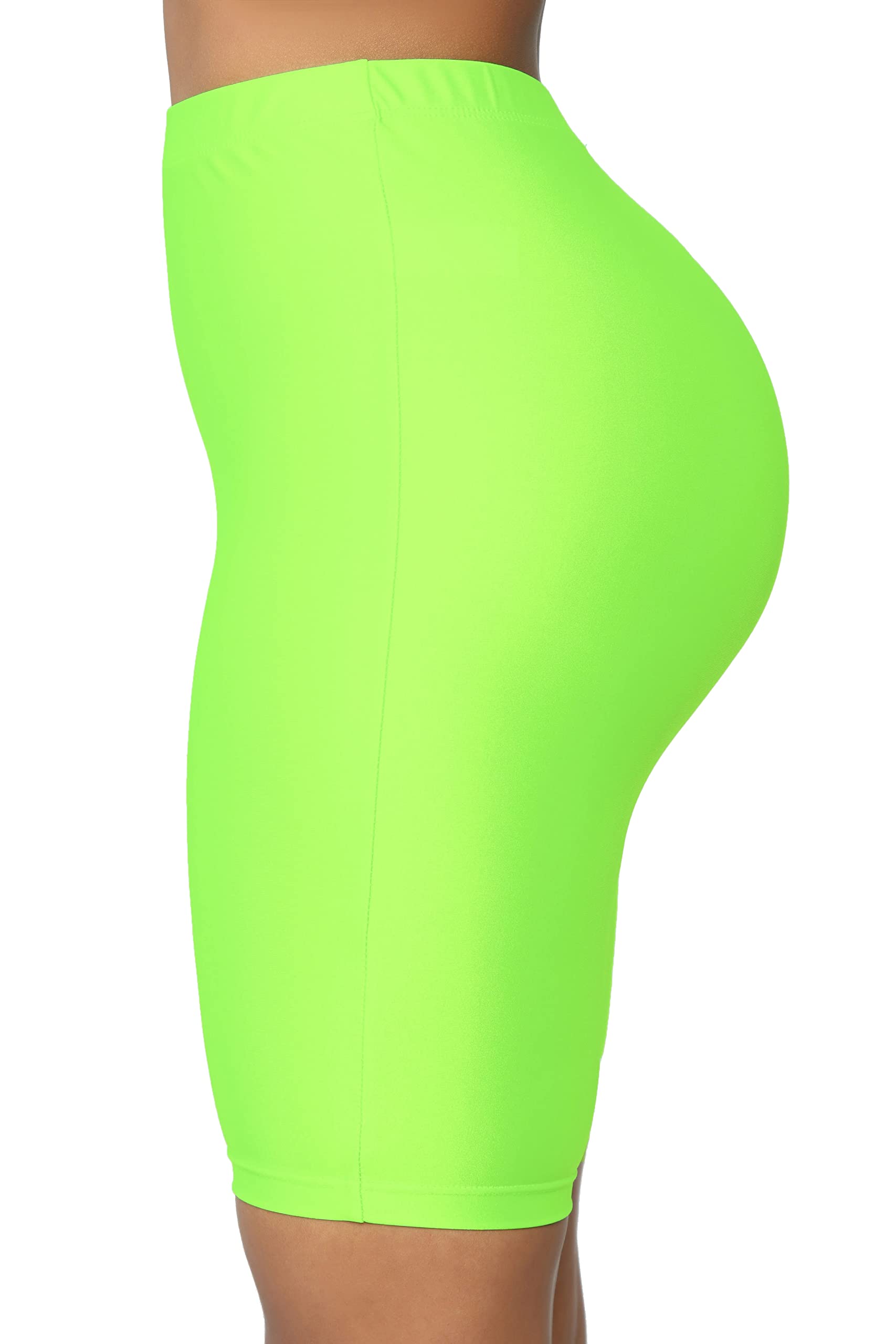 High-Waisted Shiny Neon Biker Shorts for Women - Yoga Running Workout Activewear Knee-Length Leggings for Gym, Cycling & Dance