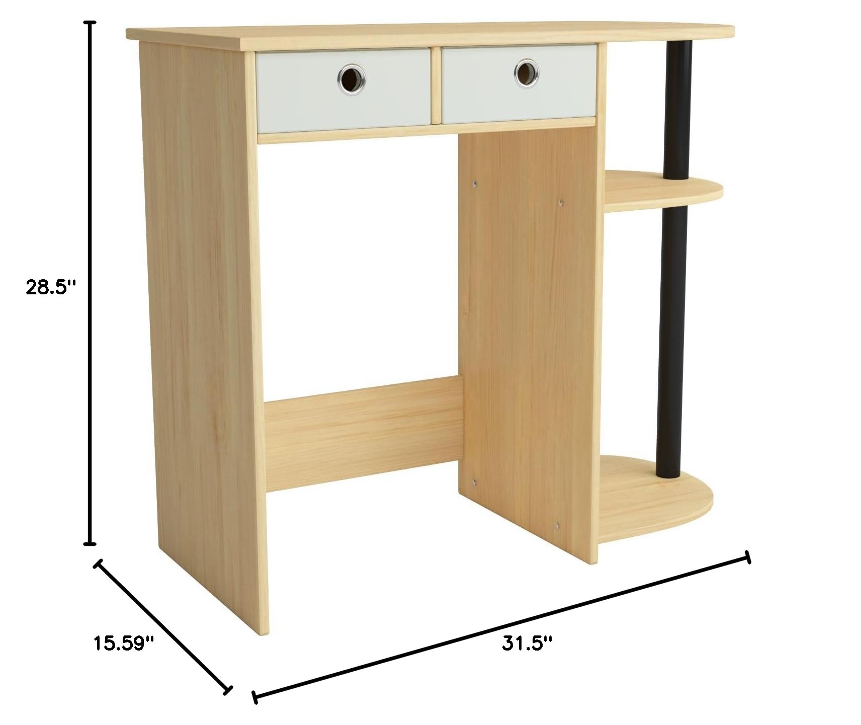 Eco-Friendly Laptop Desk with 2 Storage Drawers - Beech/Ivory/White Computer Table for Home Office & Small Spaces | Compact Workstation for Remote Work & Study