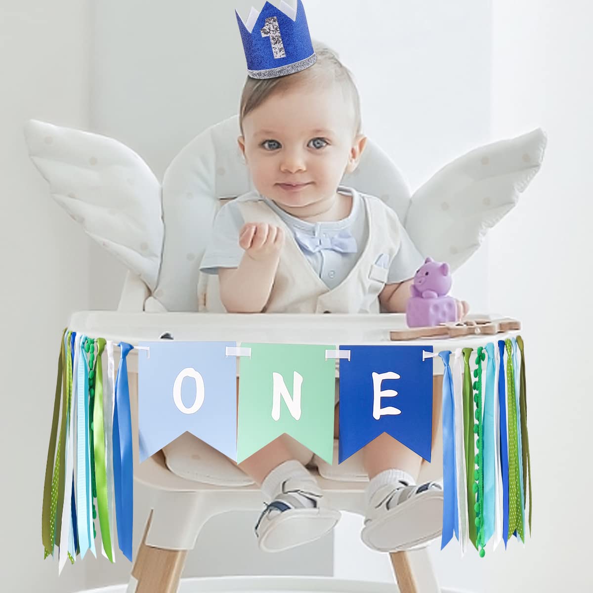 Tenshun 1st Birthday Decorations for Boys - Happy Birthday Banner, High Chair Banner & 12 Monthly Photo Banner Set | Baby Boy's First Birthday Party Supplies | Perfect for Birthday Photos, Cake Smash, and Nursery Decor