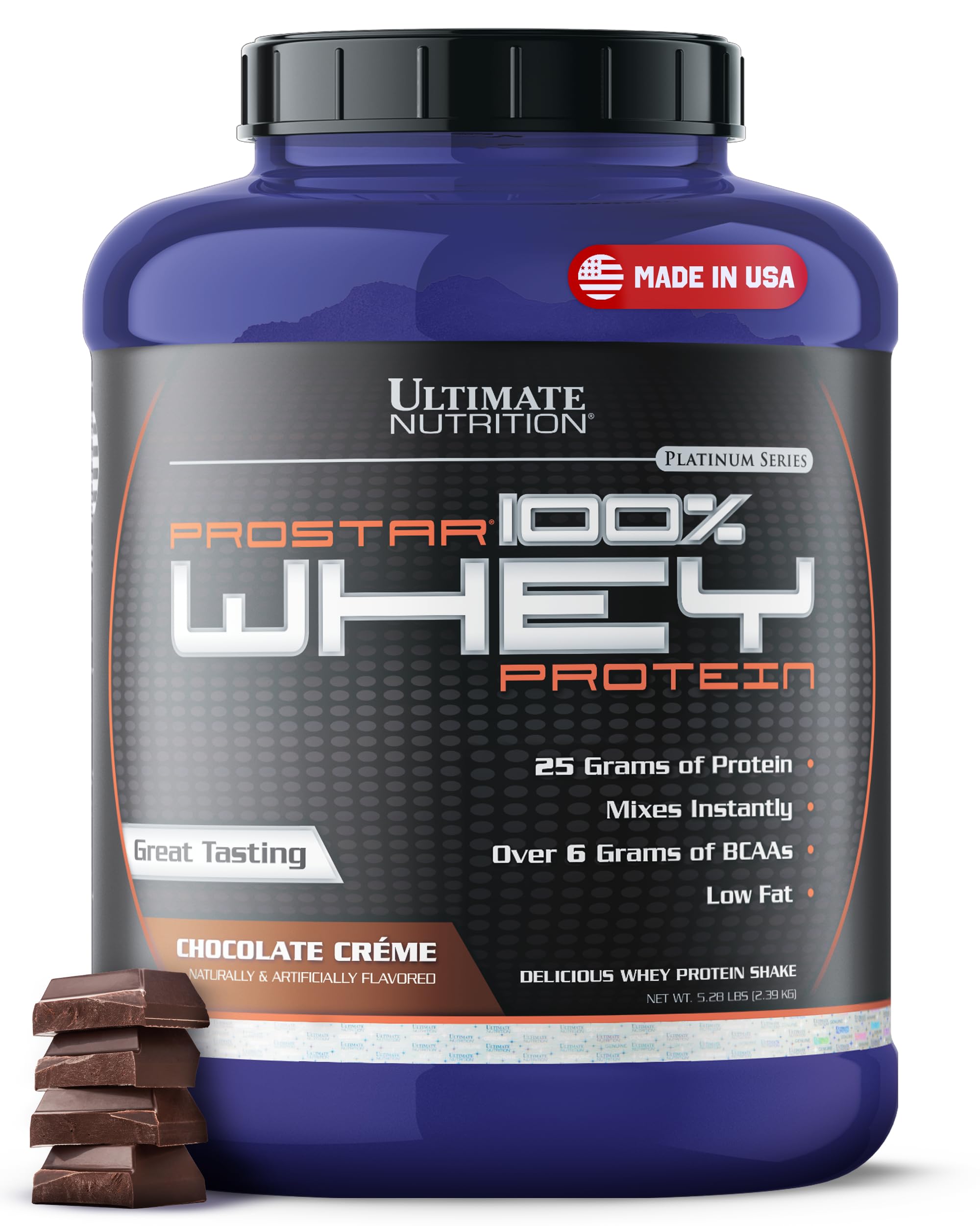 Ultimate Nutrition Prostar Whey Protein Powder Isolate, Chocolate Flavor - Low Carb, High Protein Powder for Muscle Building & Recovery - Low Sodium, Keto Friendly, Fat Free - 5.28 lbs Tub - Perfect for Post-Workout Shakes, Meal Replacement & Healthy Lifestyle