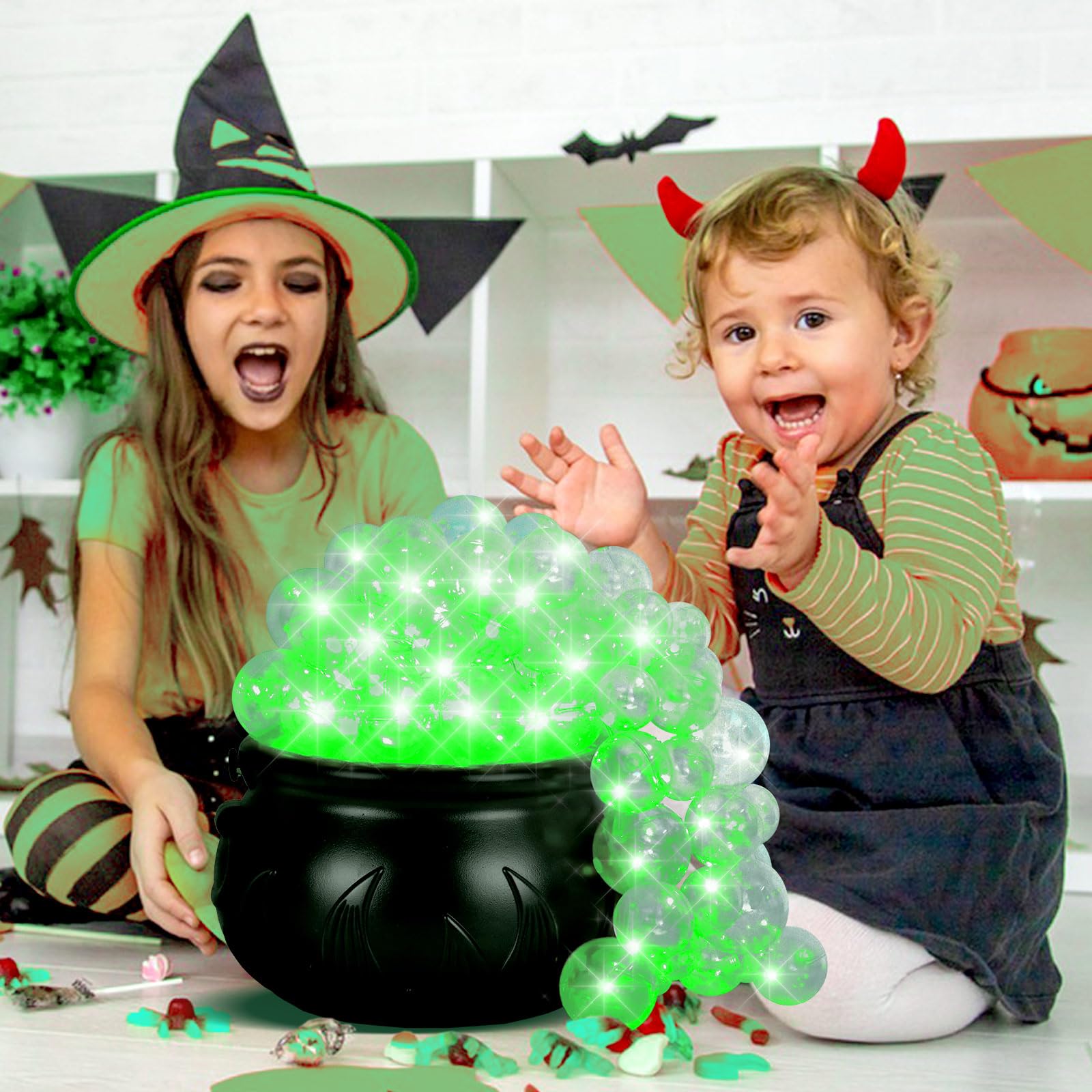 OYEFLY Halloween DIY Bubbling Cauldron Set - Green Witch Cauldron for Potion Making, Spooky Halloween Party Decorations - Perfect for Witch Costume Parties, Haunted House Decor & Trick-or-Treat Displays