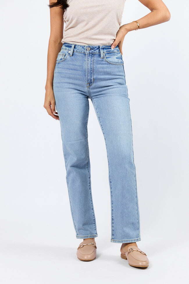 Eden Light Wash Straight Leg Jeans for Women - High Waist Denim Pants, Comfortable & Stylish for Casual Wear, Office, and Everyday Outfits