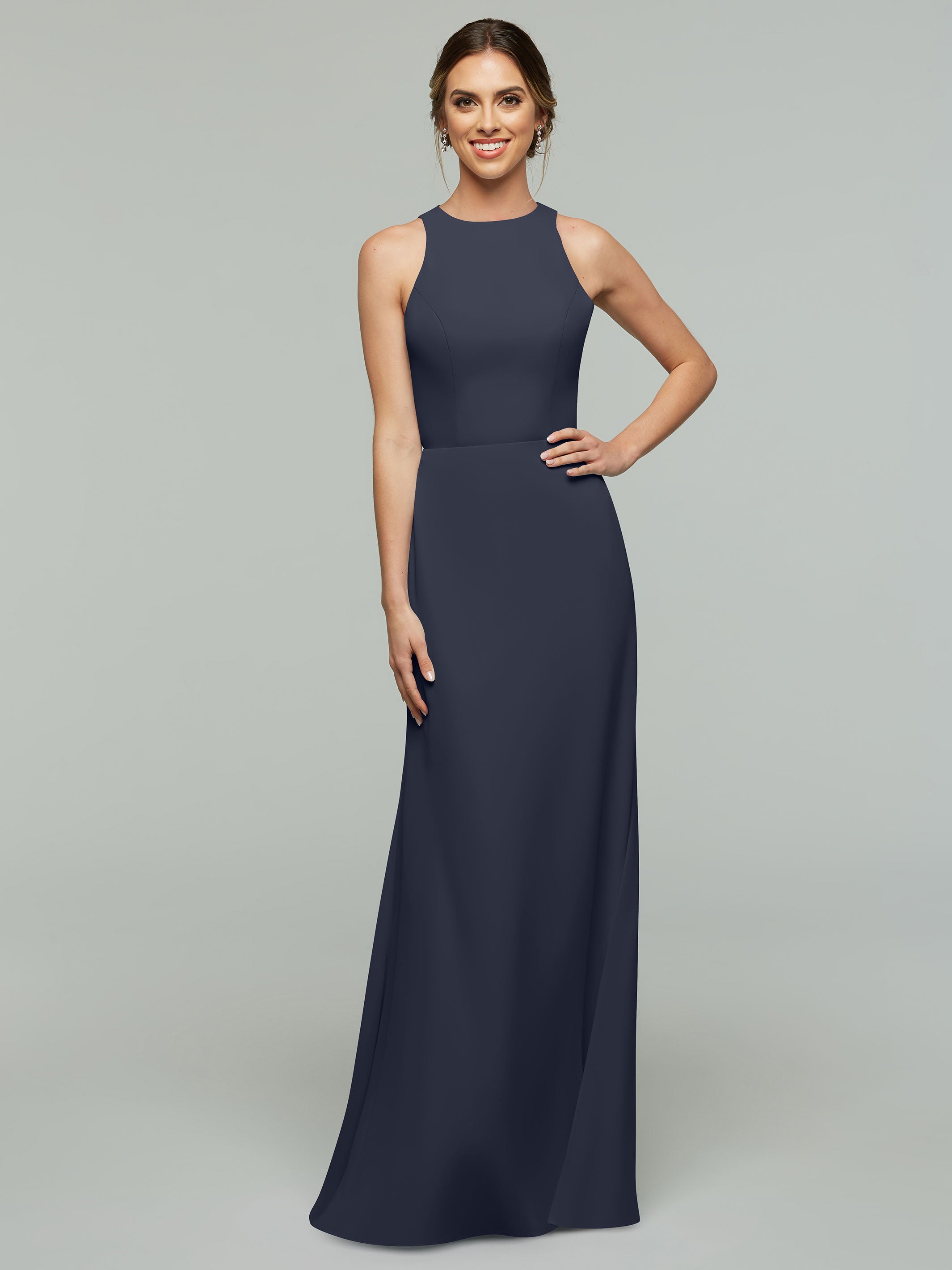 Elegant 80175 Chiffon A-Line Bridesmaid Dress with Plunging Halter Neckline - Perfect for Weddings, Formal Events & Special Occasions