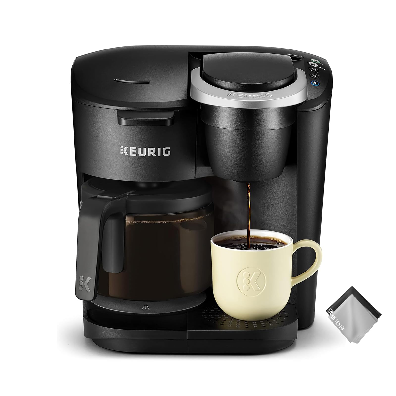 Keurig Single-Serve K-Cup Pod Coffee Maker - Essentials Black Coffee Machine with Cleaning Cloth for Home, Office & Dorm Use