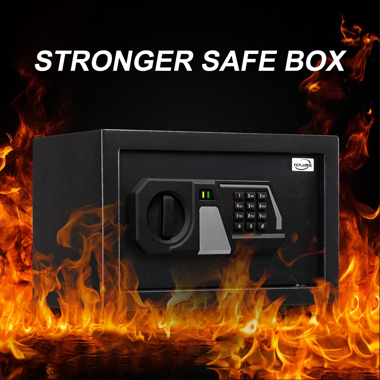 Tenamic 0.4 Cuft Fireproof Digital Safe Box - Electronic Keypad Security Safe with Internal Light & Dual Passwords, Alloy Steel Small Lock Box for Office, Hotel & Home Use - Black | Perfect for Jewelry, Documents & Valuables Protection