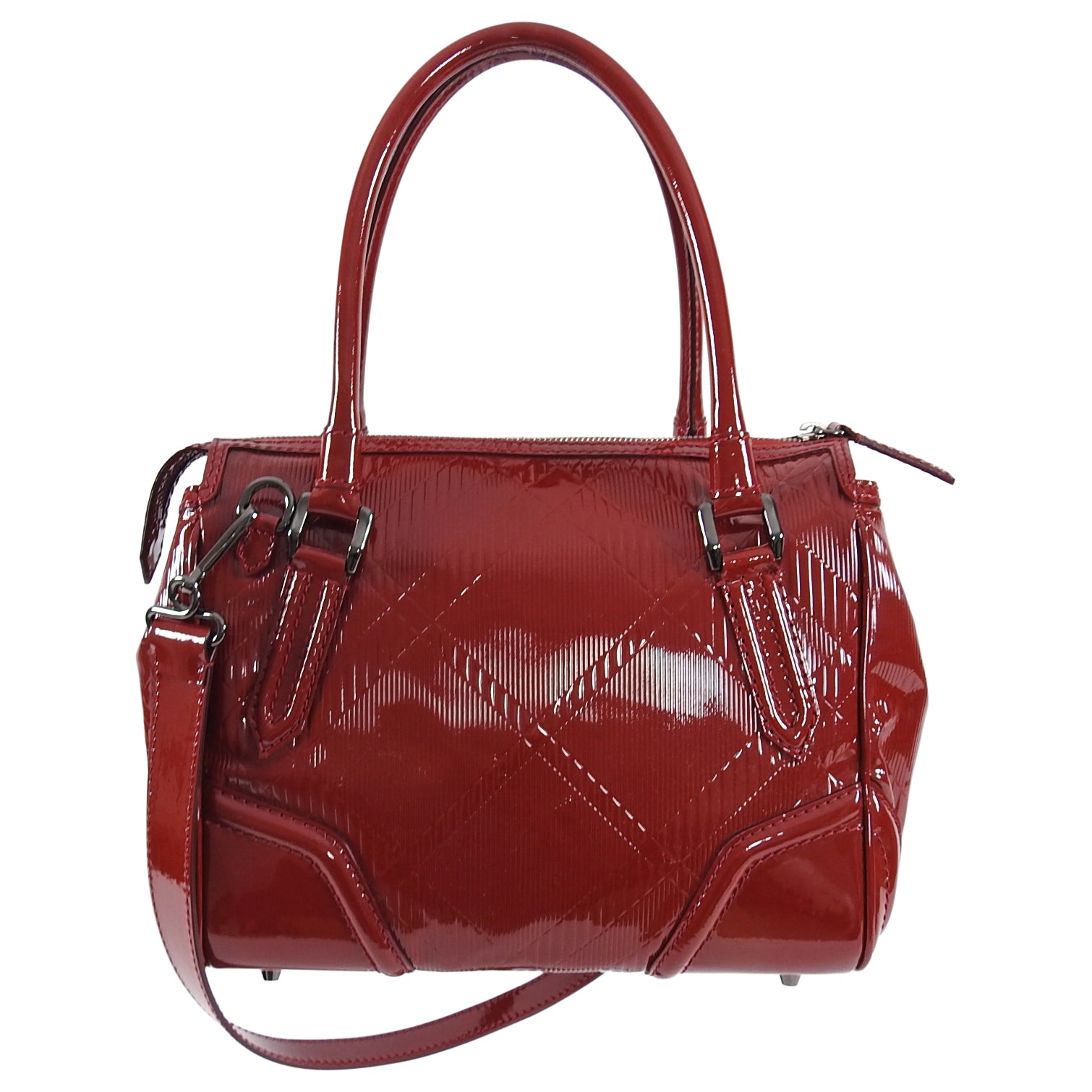 Burberry Red Patent Leather Satchel Bag with Adjustable Shoulder Strap - Perfect for Work, Travel & Everyday Use