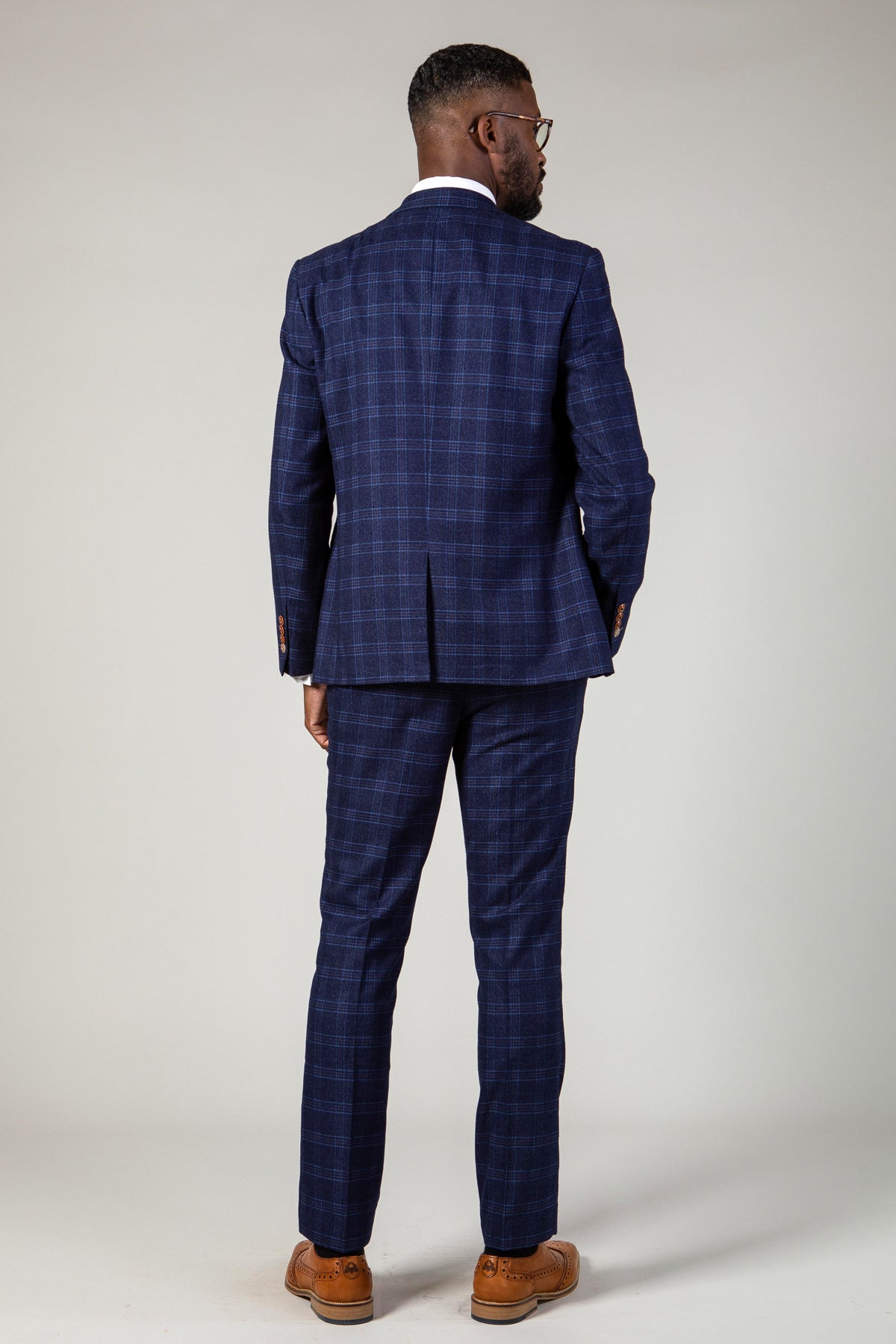 CHIGWELL Blue Tweed Check Three Piece Suit for Men | Classic Formal Business Attire | Perfect for Weddings, Office & Special Occasions