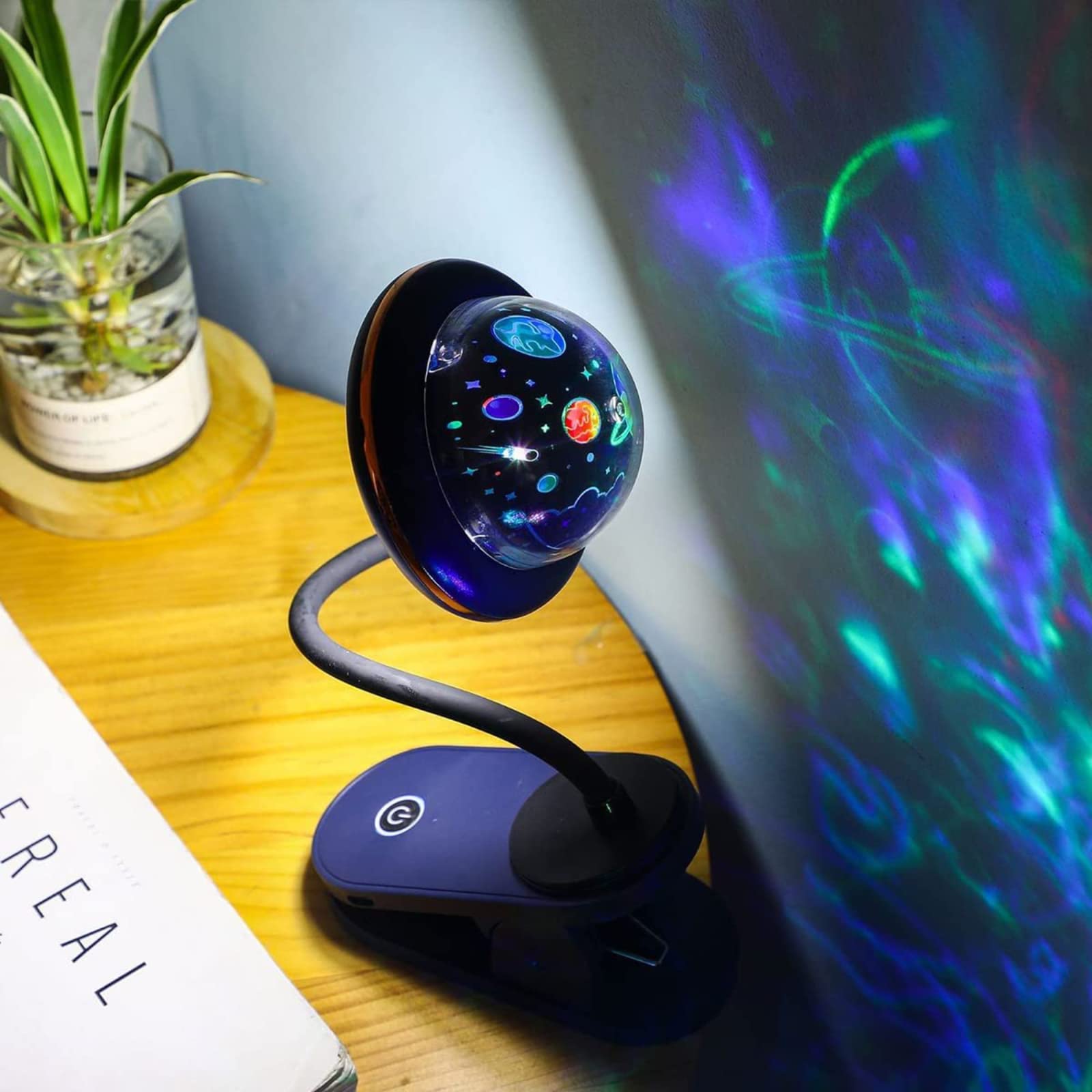Dimmable LED Book Light with Mini Projector - 2W USB Rechargeable Reading Lamp for Kids & Adults - 6000K Cool White Touch Control Night Light for Bedroom, Living Room, Study - Perfect for Reading in Bed, Travel, Camping (Orange)