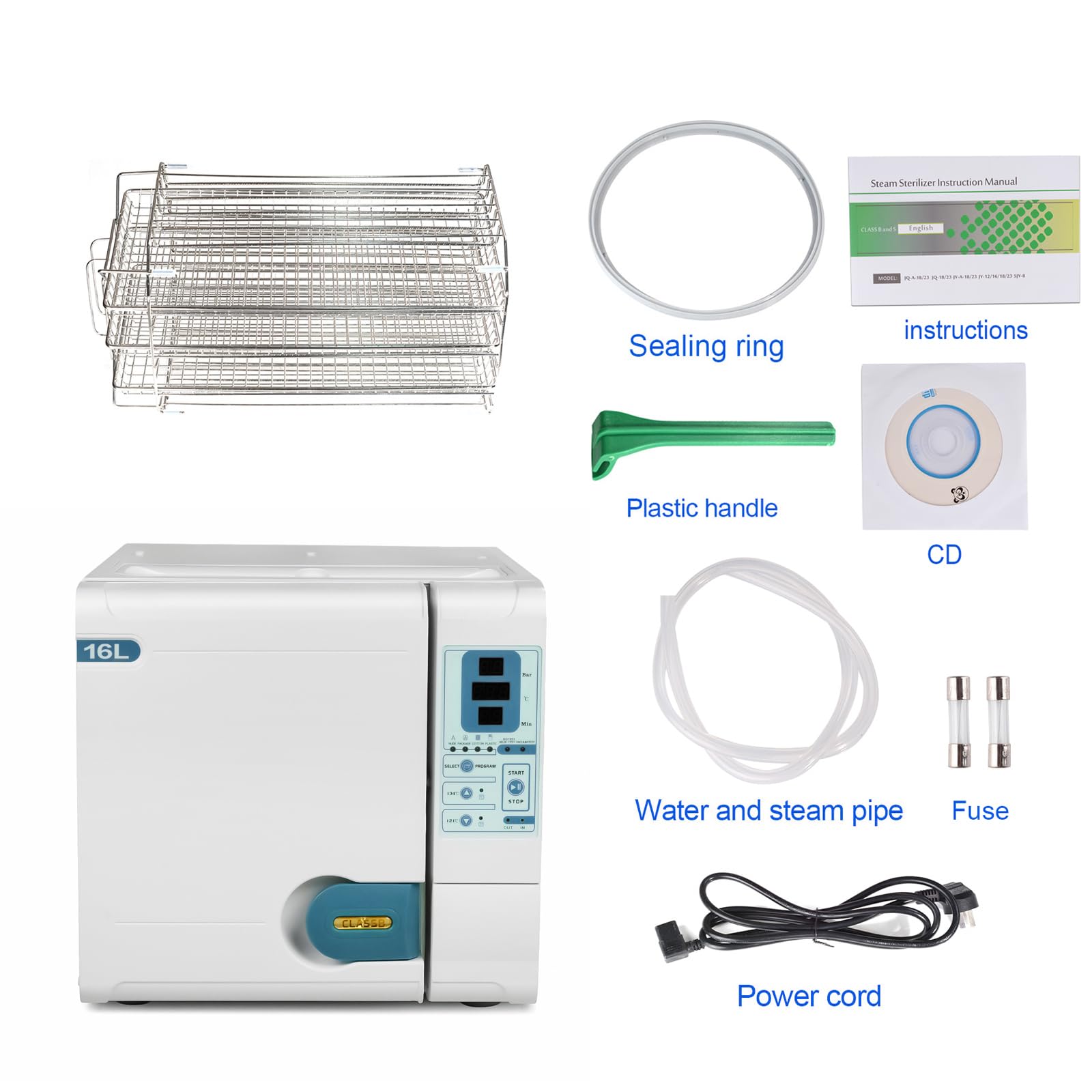 16L Digital Display Class B Autoclave Vacuum Steam Sterilizer - High Temperature Tabletop Lab Equipment for Dental, Medical & Tattoo Tools (JY-16) - Perfect for Clinics, Laboratories & Beauty Salons