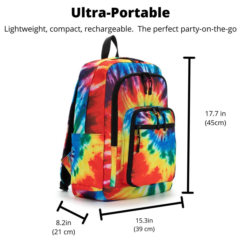 20W Portable Bluetooth Speaker Backpack with Subwoofer - Rechargeable Wireless Music Bag for iPhone & Android - Perfect for Parties, Festivals, Beach & Outdoor Adventures (Tie Dye Design)