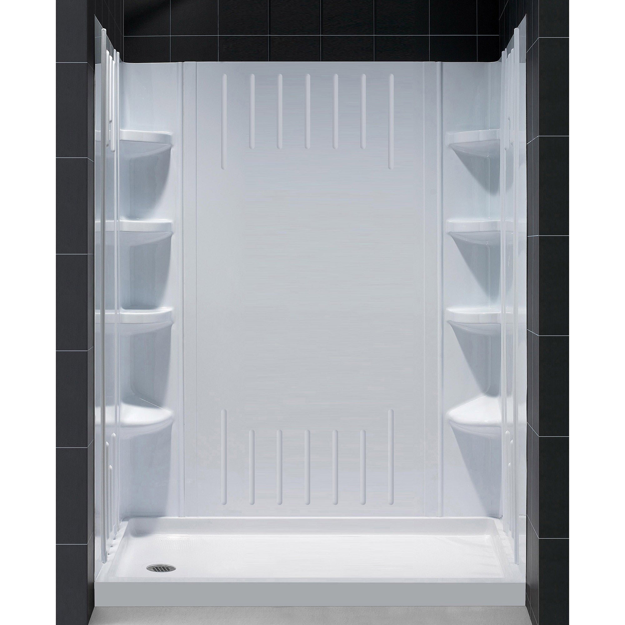 DreamLine 36x60 Inch Acrylic Shower Base with Right Drain & QWALL 3 Backwall Kit - White | Durable Bathroom Upgrade for Modern Homes & Apartments