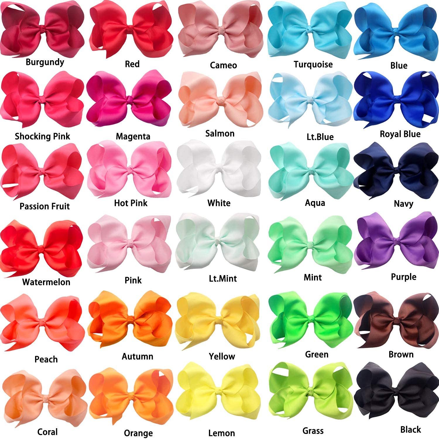 JOYOYO 30 Pcs Large Hair Bows for Girls - 6 Inch Grosgrain Ribbon Hair Clips for Parties & School
