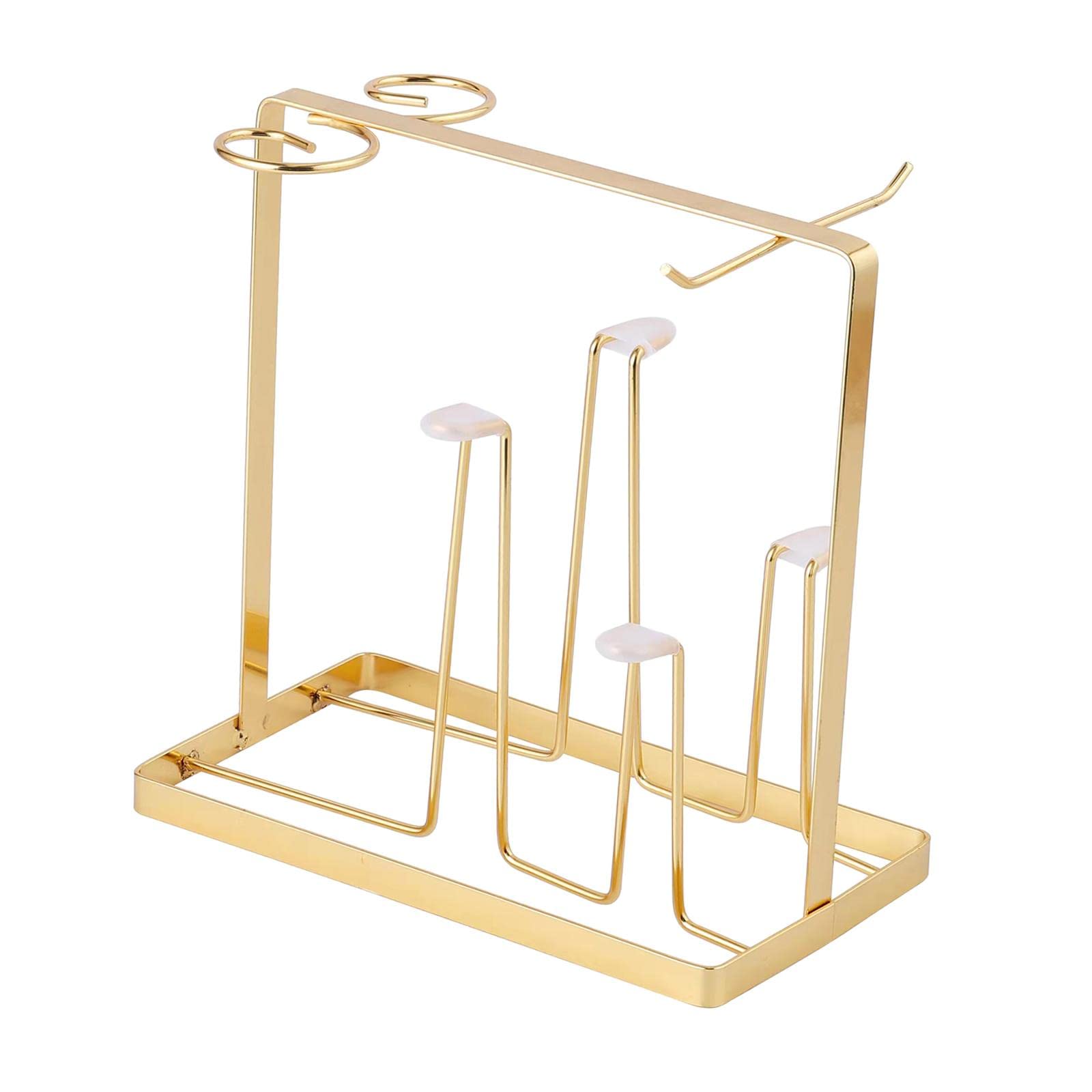 Nordic Metal Mug Drying Rack - Geometric Wire Countertop Organizer for Coffee Cups, Goblets & Baby Bottles | Kitchen Storage Solution for Home & Office | Gold Finish