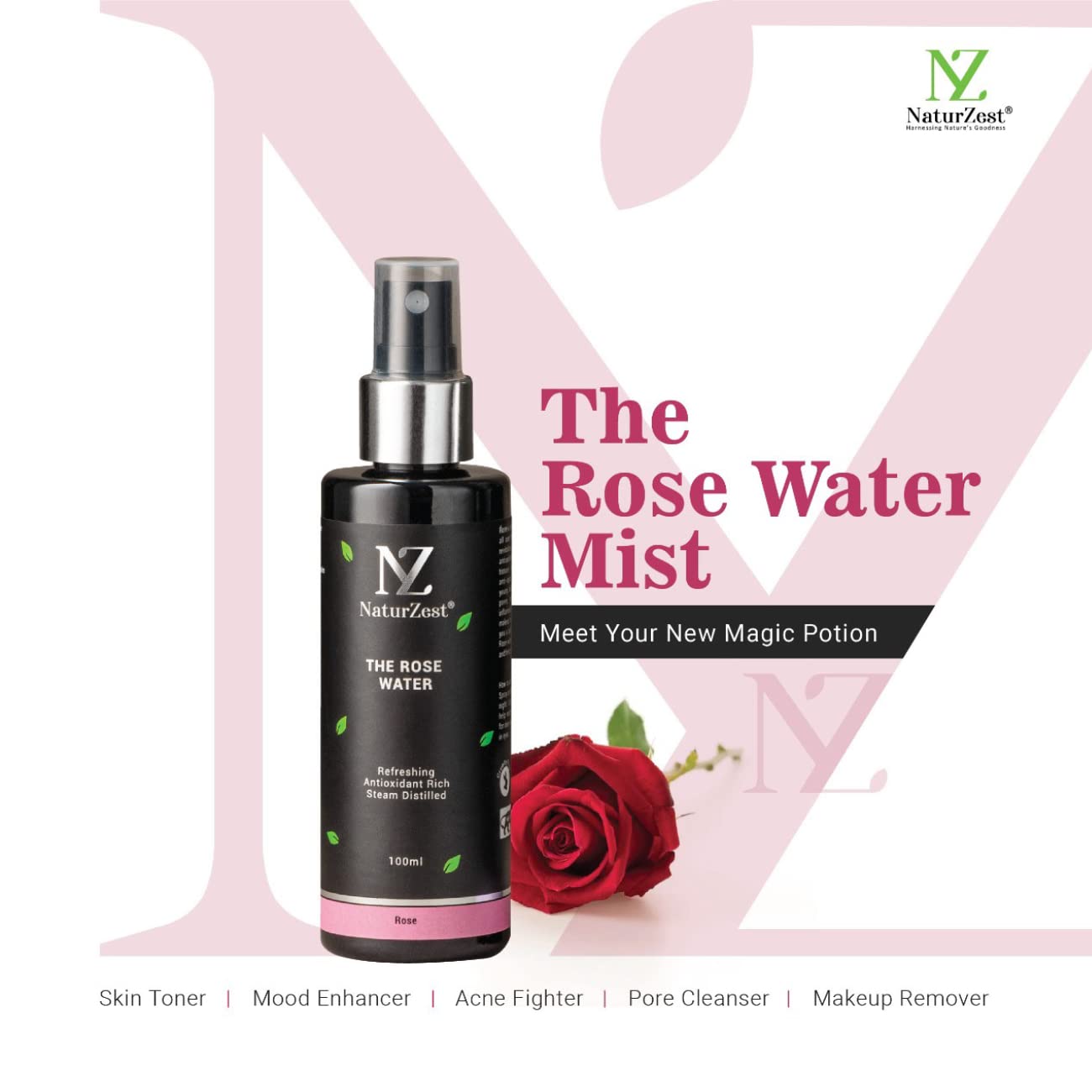 NaturZest Organic Rose Water Facial Mist - Hydrating & Refreshing Toner for Dry, Sensitive Skin - Perfect for Daily Skincare, Makeup Setting & Post-Workout Refresh