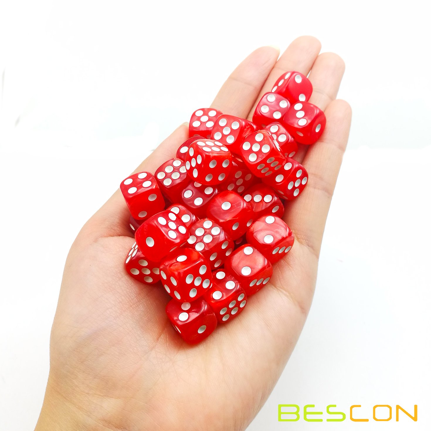 Bescon 12mm Six-Sided Dice Set - 36 Marble Red D6 Dice in Brick Storage Box | Perfect for Board Games, RPGs, Math Education & Casino Night