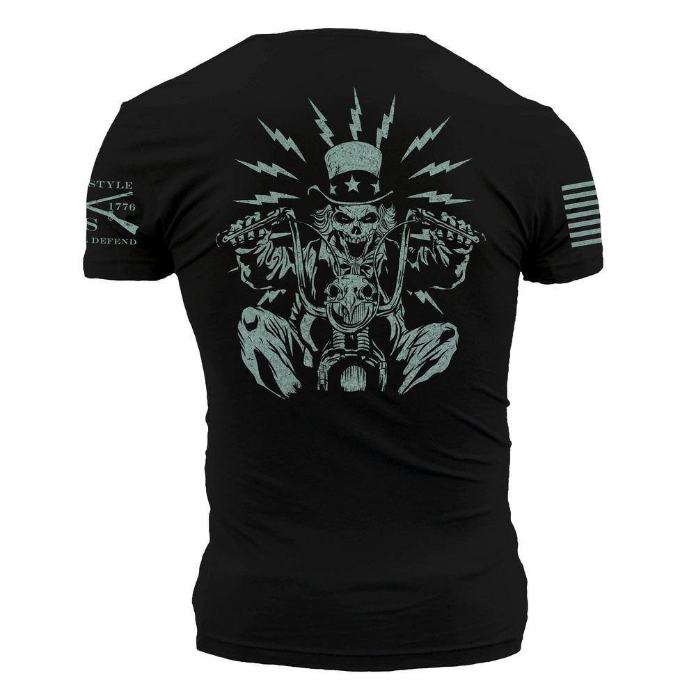 Uncle Sam Freedom Rider T-Shirt - Patriotic American Graphic Tee for Men & Women - Perfect for 4th of July, Independence Day & Political Rallies