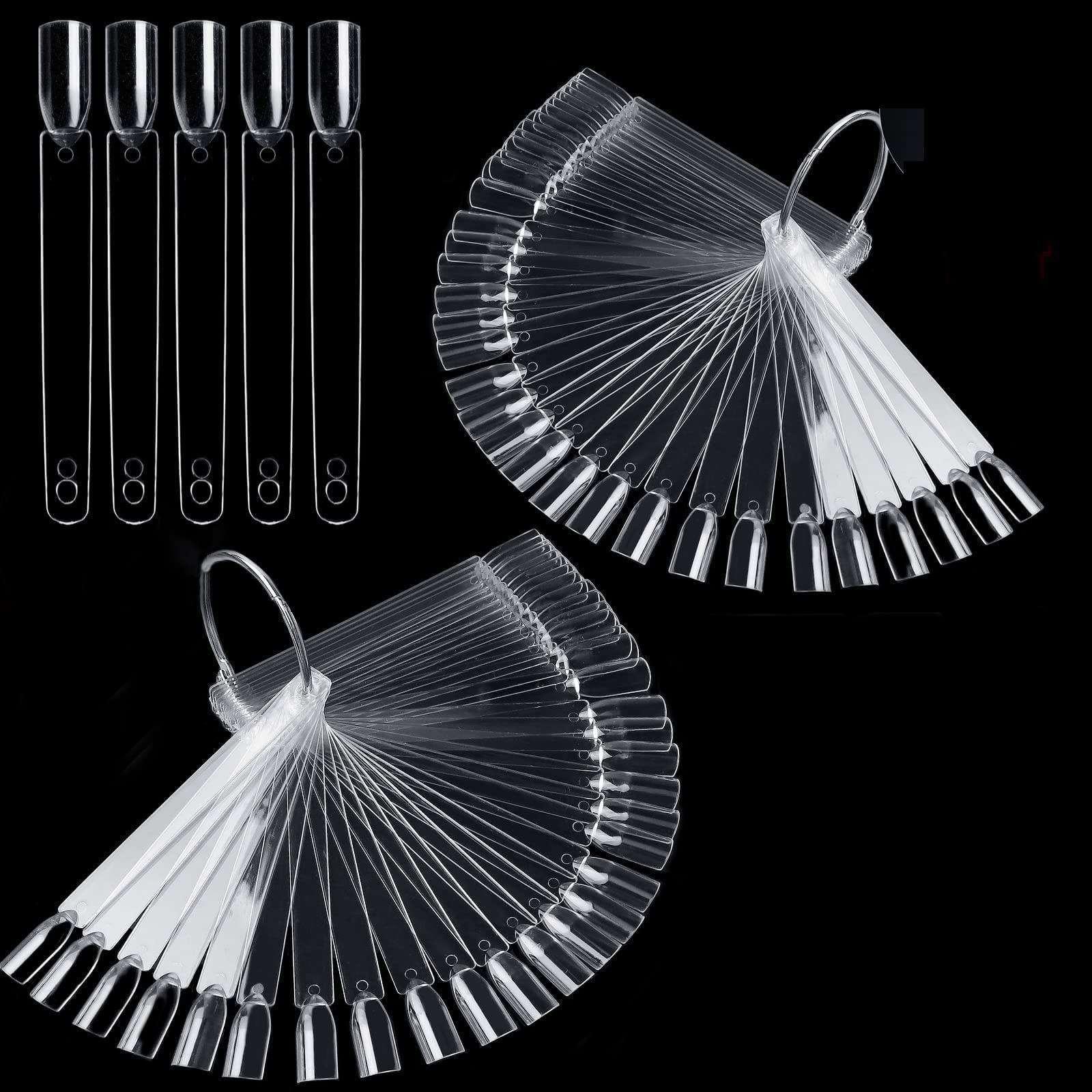 100pcs Clear Nail Swatch Sticks - Ballerina Nail Polish Display & Practice Tips for Professionals (Ring Fan Shape) | Perfect for Salon, Nail Art Training & DIY Manicure