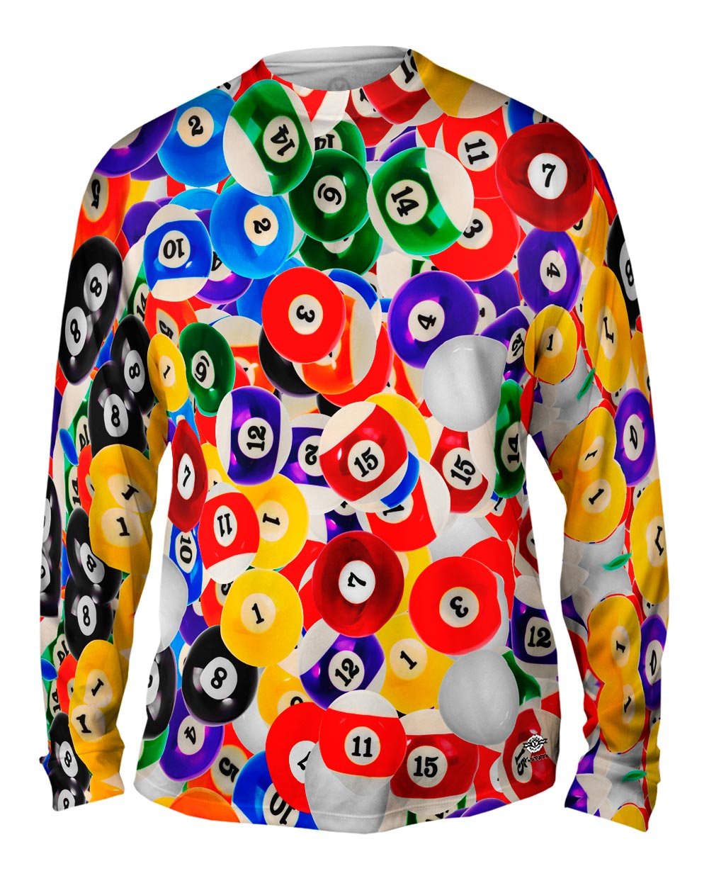 Yizzam Pride Pool Ball Graphic T-Shirt for Men - Long Sleeve Cotton Tee - LGBTQ+ Billiard Sports Apparel - Perfect for Pool Parties, Bar Nights & Pride Events