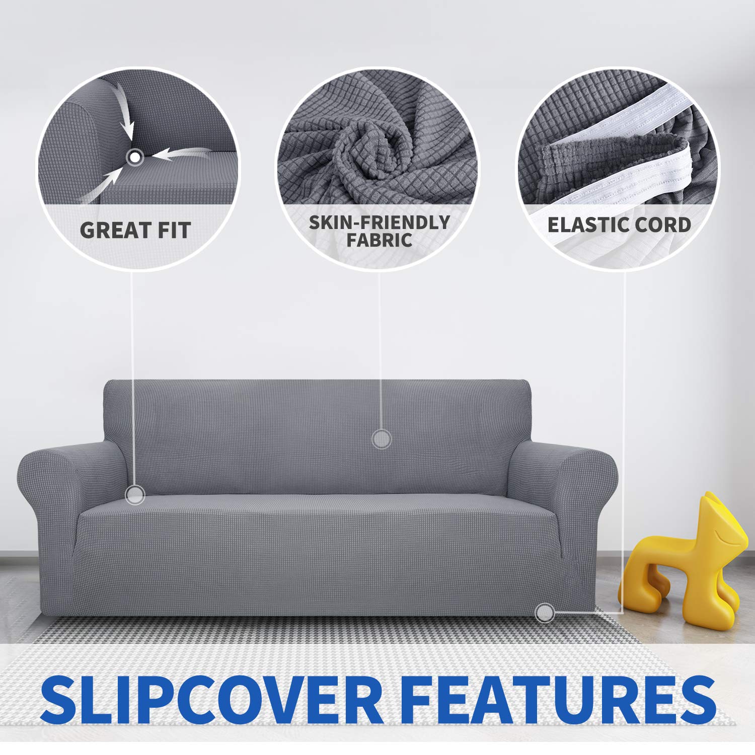 MAXIJIN 1-Piece Sofa Cover + 1-Piece Loveseat Cover Set in Light Gray - Stretchable Furniture Protector for Living Room, Bedroom & Office