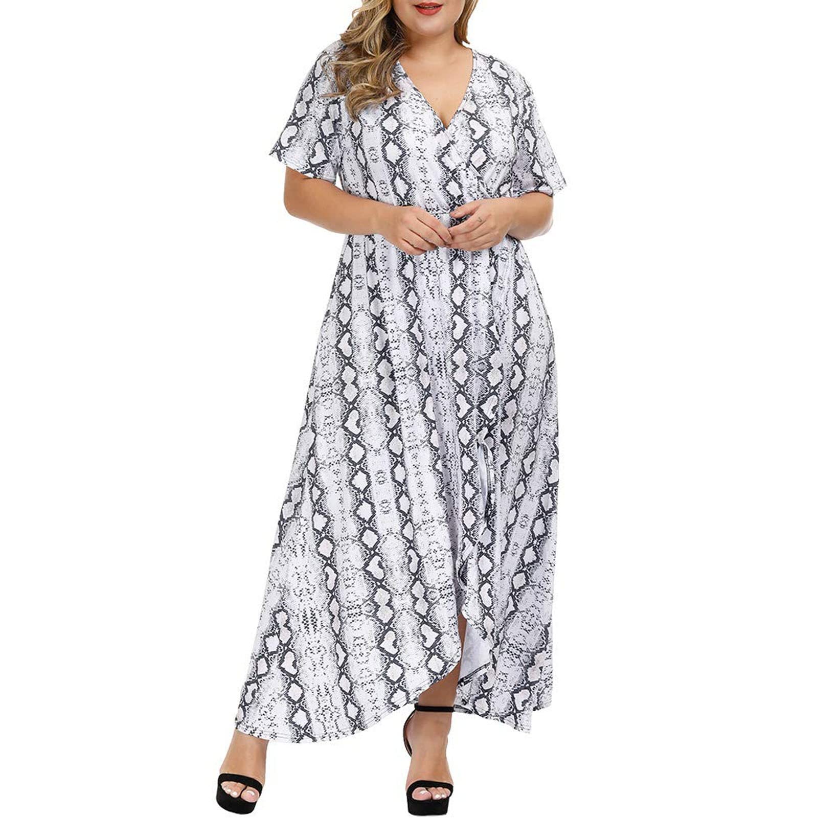 JUNLIN Women's Linen Maxi Dress - Flowy Maternity Dress for Baby Shower, Spring Summer Casual Dress Plus Size White (Size D-L) | Perfect for Beach Vacation, Brunch & Outdoor Events