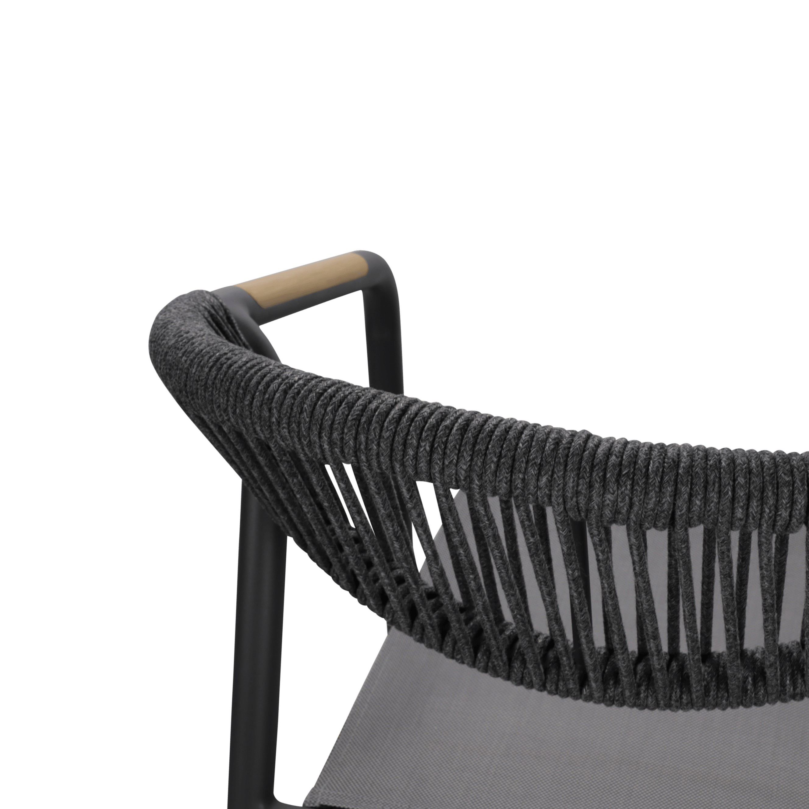 Amalfi Dining Chair - Gunmetal Frame with Olefin Rope & Polywood Teak Accent - Stone Grey Textilene Seat - Outdoor Patio Furniture for Dining Set, Poolside Lounging, and Garden Decor