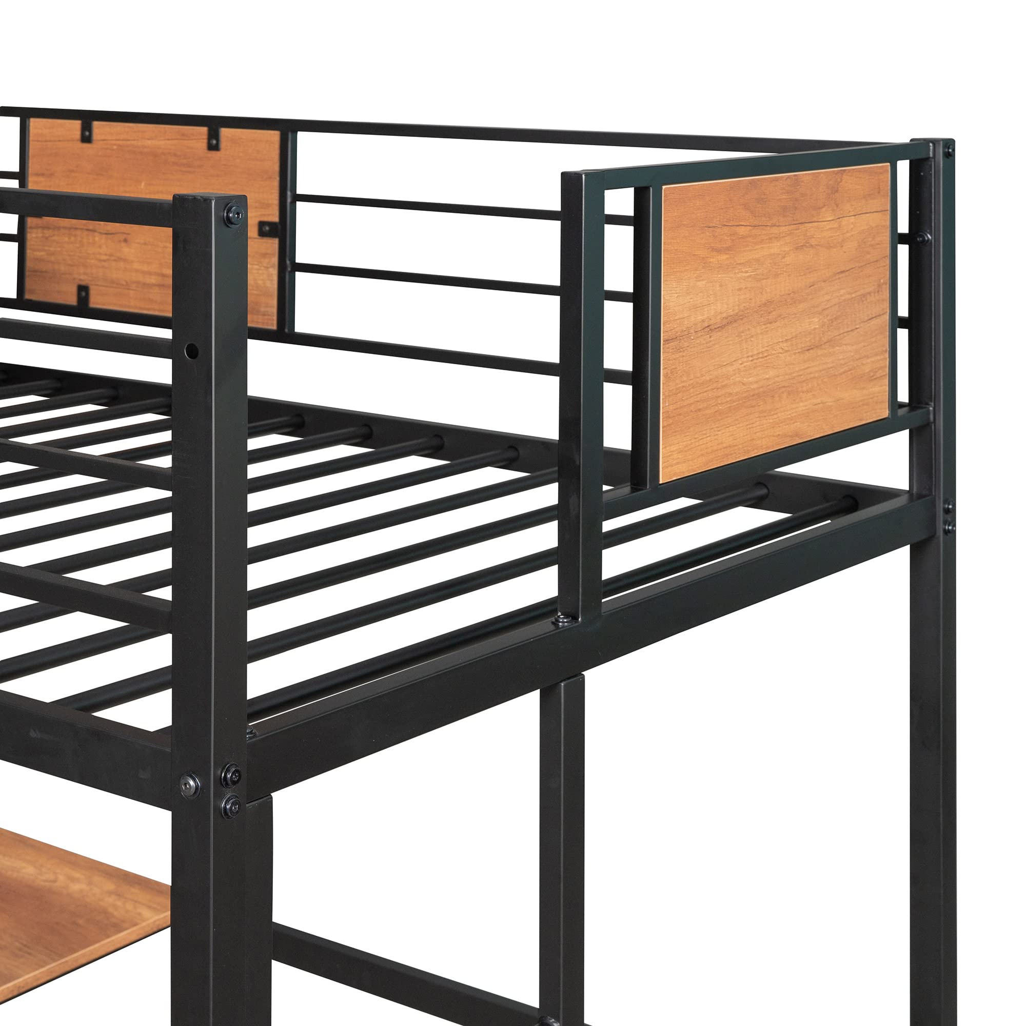 P PURLOVE Twin Loft Bed with Desk & Shelves - Sturdy Metal Frame, No Box Spring Required - Space-Saving Black Loft Bed for Kids & Teens - Perfect for Small Bedrooms, Dorms & Studio Apartments