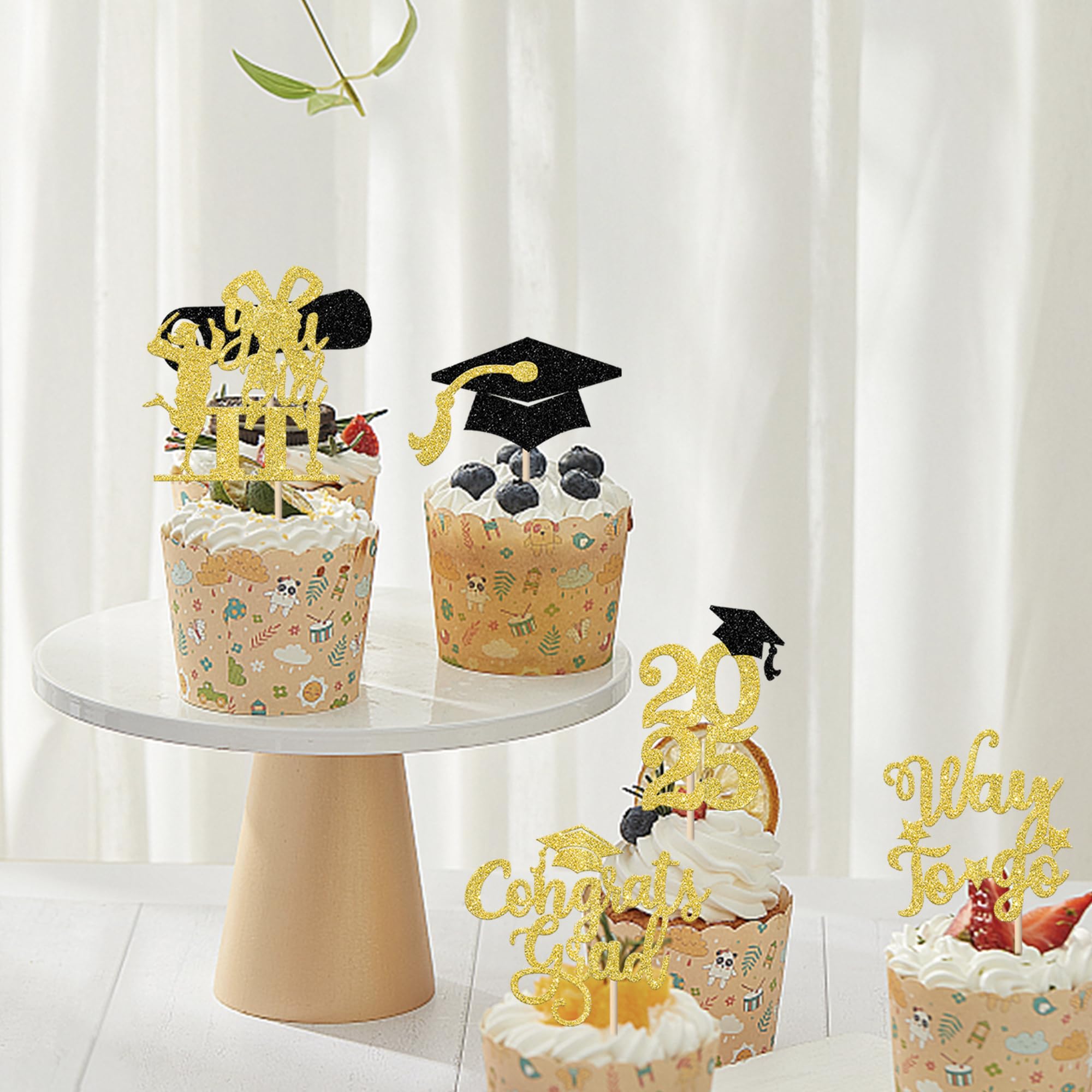 24 Pack Lawyer Graduation Cupcake Toppers - Class of 2025 Glitter Grad Cap Law School Survivor Cake Decorations - Gold Cupcake Picks for 2025 Lawyer Graduation Party, Birthday & Celebration Supplies