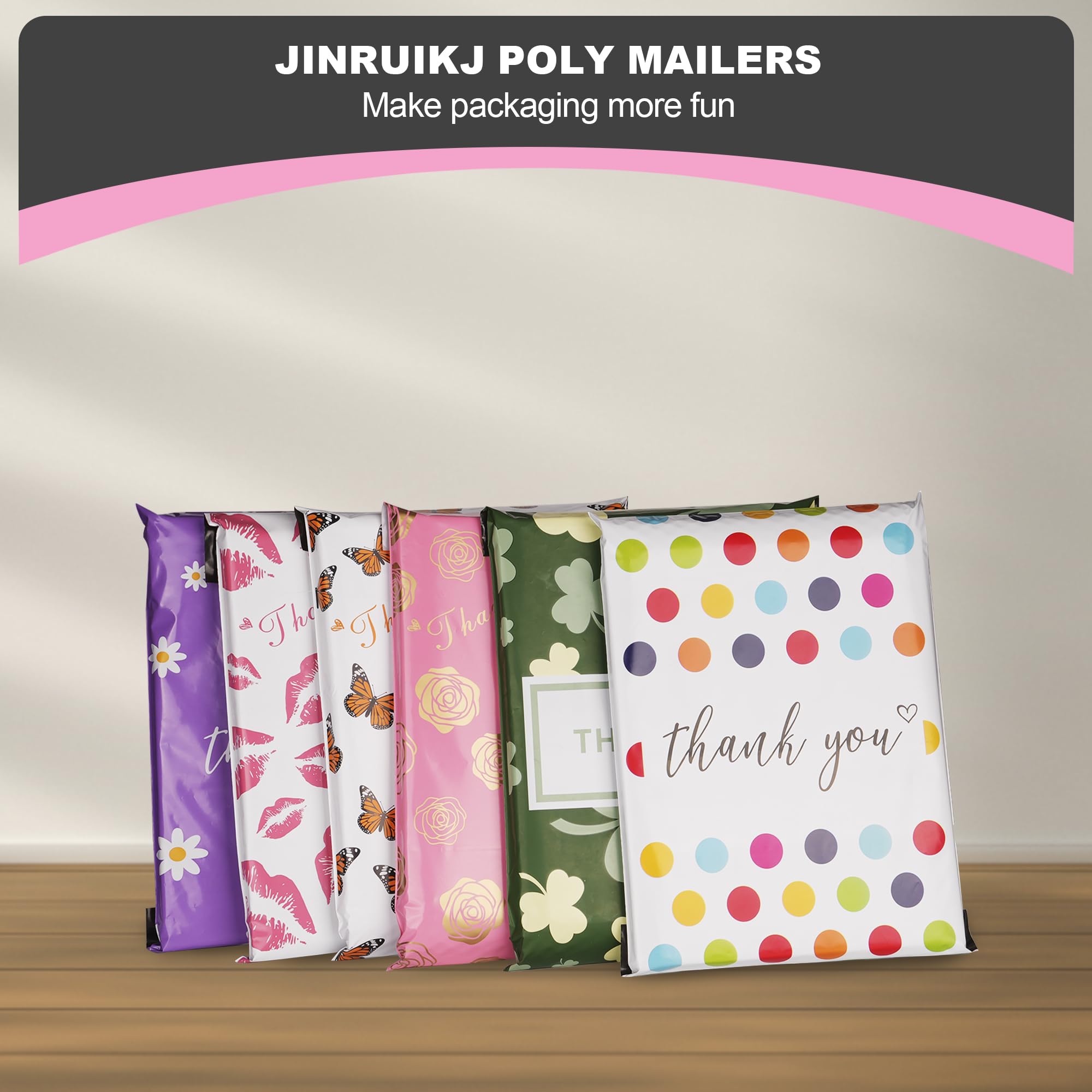 JinRuiKJ 100 Pack 10x13 Thank You Poly Mailer Bags - Strong Self-Adhesive Shipping Envelopes for Ecommerce, Small Business Packaging - Butterfly Printed Mailing Pouches - Perfect for Online Stores, Subscription Boxes & Gift Wrapping