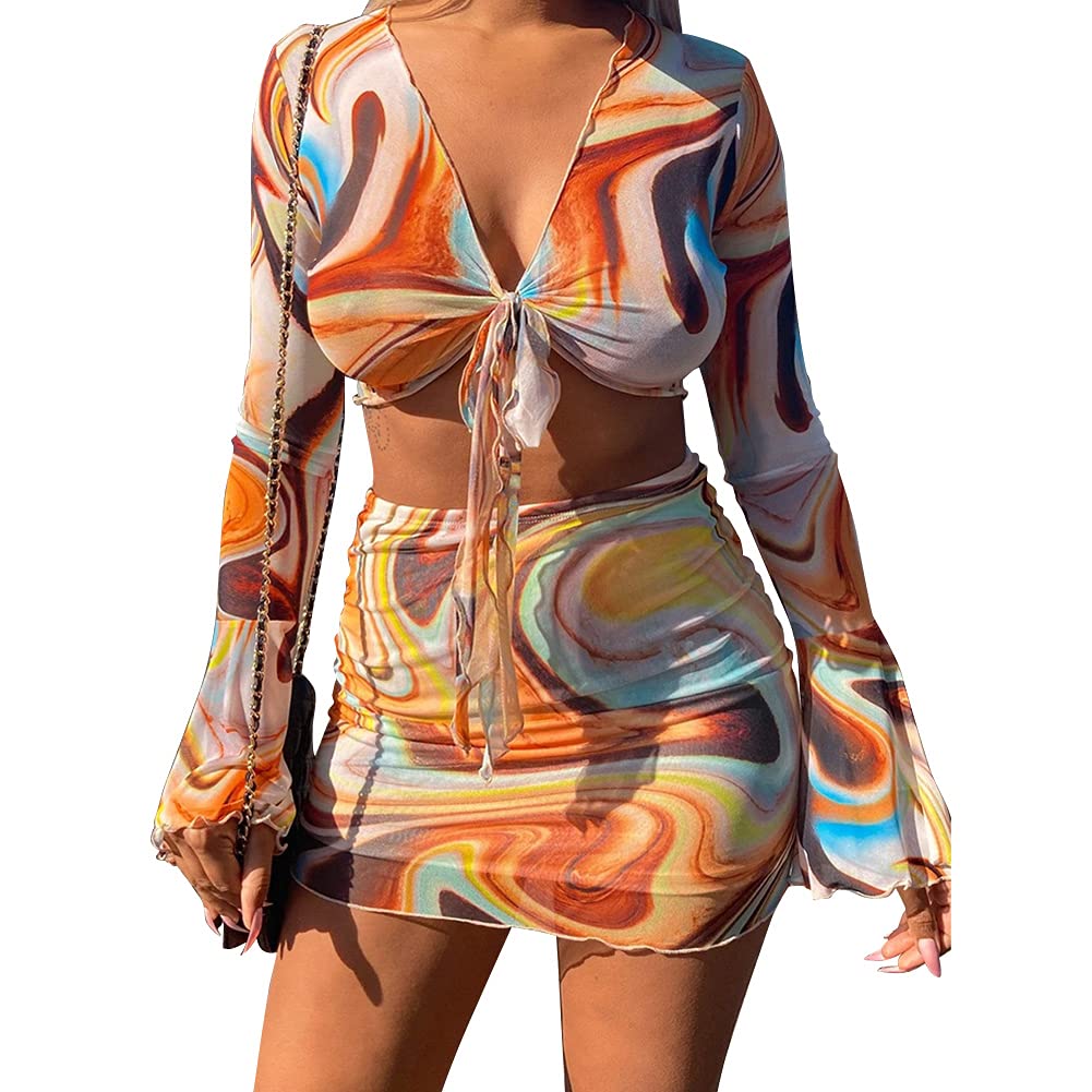 Sexy Sheer 2-Piece Outfit for Women - Clubwear Bodycon Mini Dress with Long Sleeve | Summer Casual Party Dress for Night Out, Date Night & Special Occasions