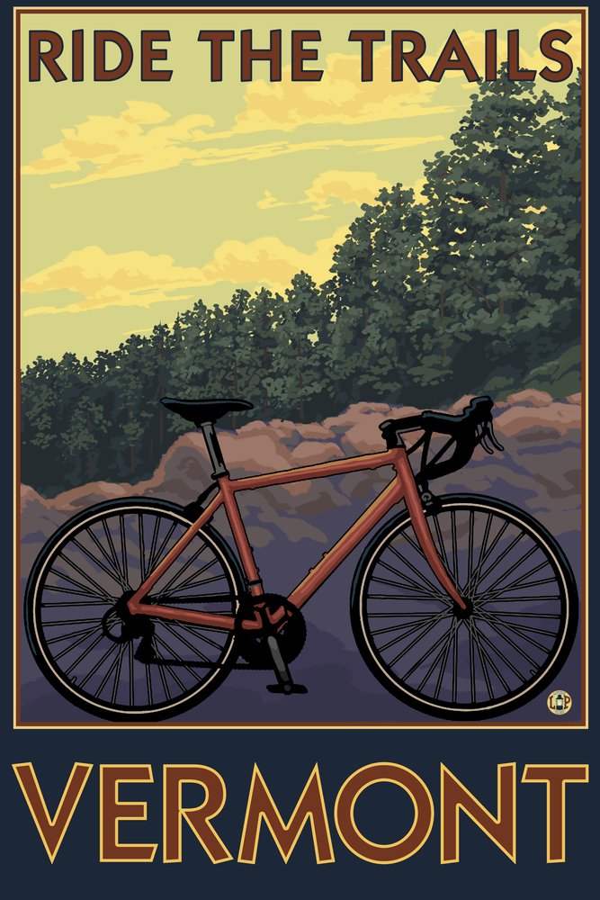 Vermont Bicycle Scene Wall Art Poster - 12x18 Inches, Vintage Cycling Decor for Living Room, Bedroom & Office - Perfect Gift for Bike Lovers & Home Decoration