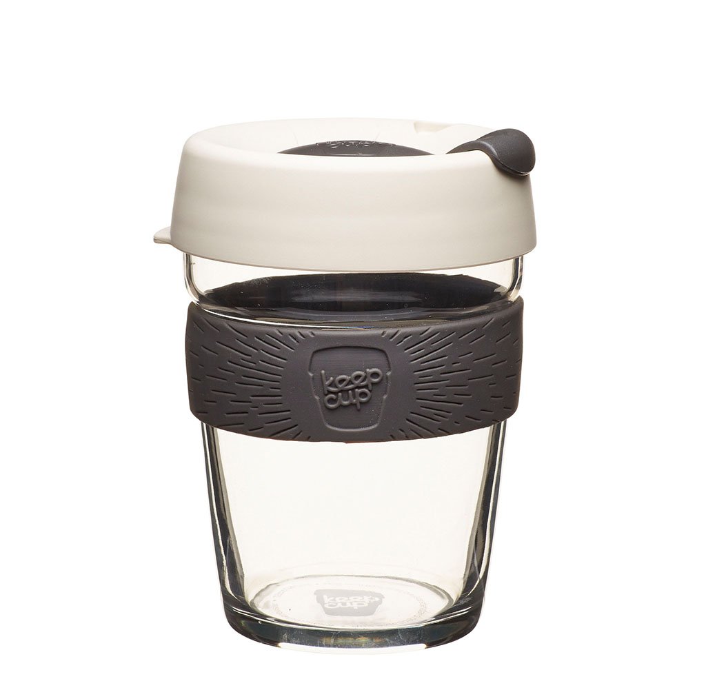 KeepCup 12oz Reusable Coffee Cup - Eco-Friendly Travel Mug with Toughened Glass & Non-Slip Silicone Band, 12-Ounce Medium Size, Perfect for Hot/Cold Drinks, Ideal for Office, Commuting & Outdoor Activities