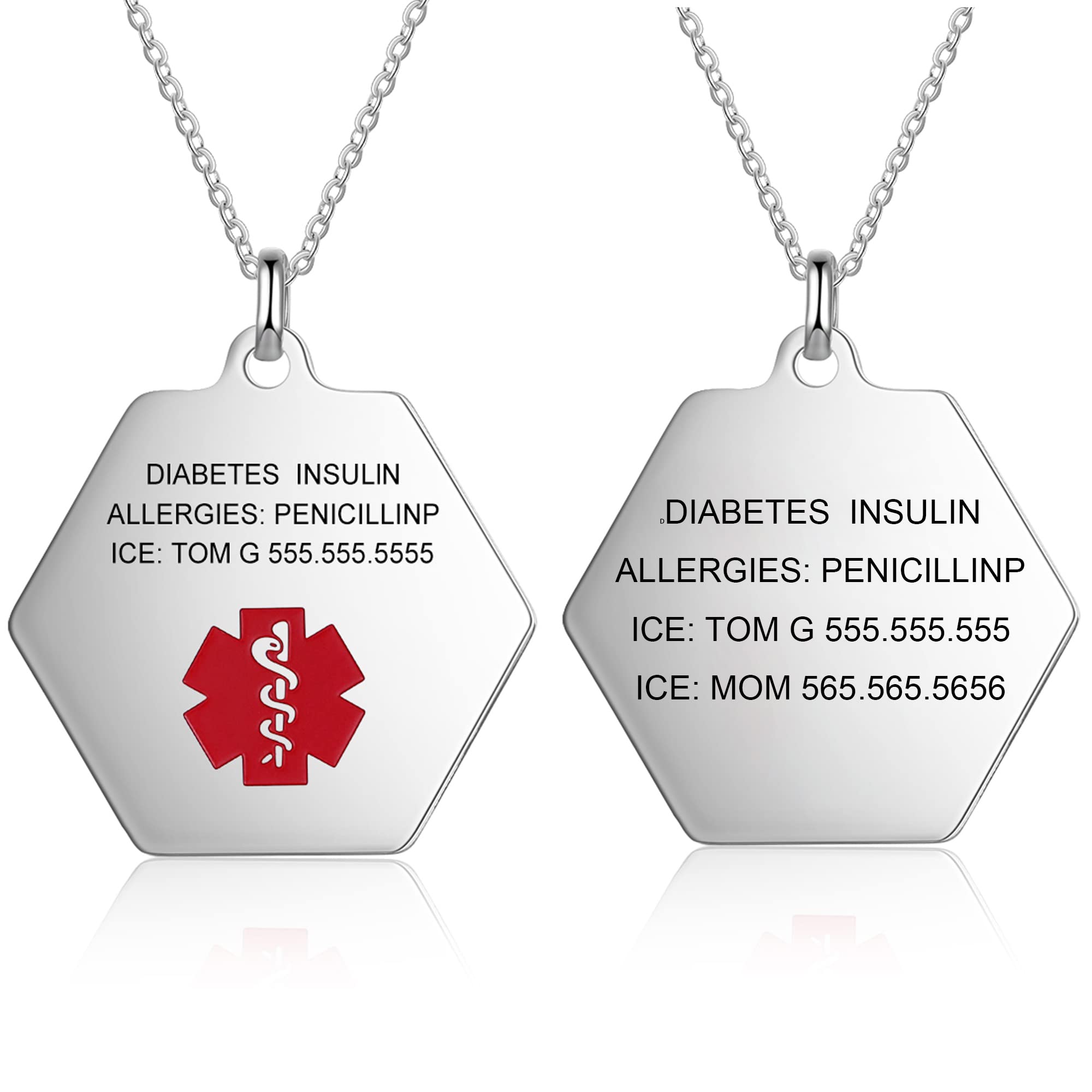 Personalized Stainless Steel Medical Alert Necklace for Men & Women - Custom Engraved Emergency Medical ID Jewelry for Diabetes, Allergies, Heart Conditions - Perfect for Daily Wear, Travel & Emergency Situations