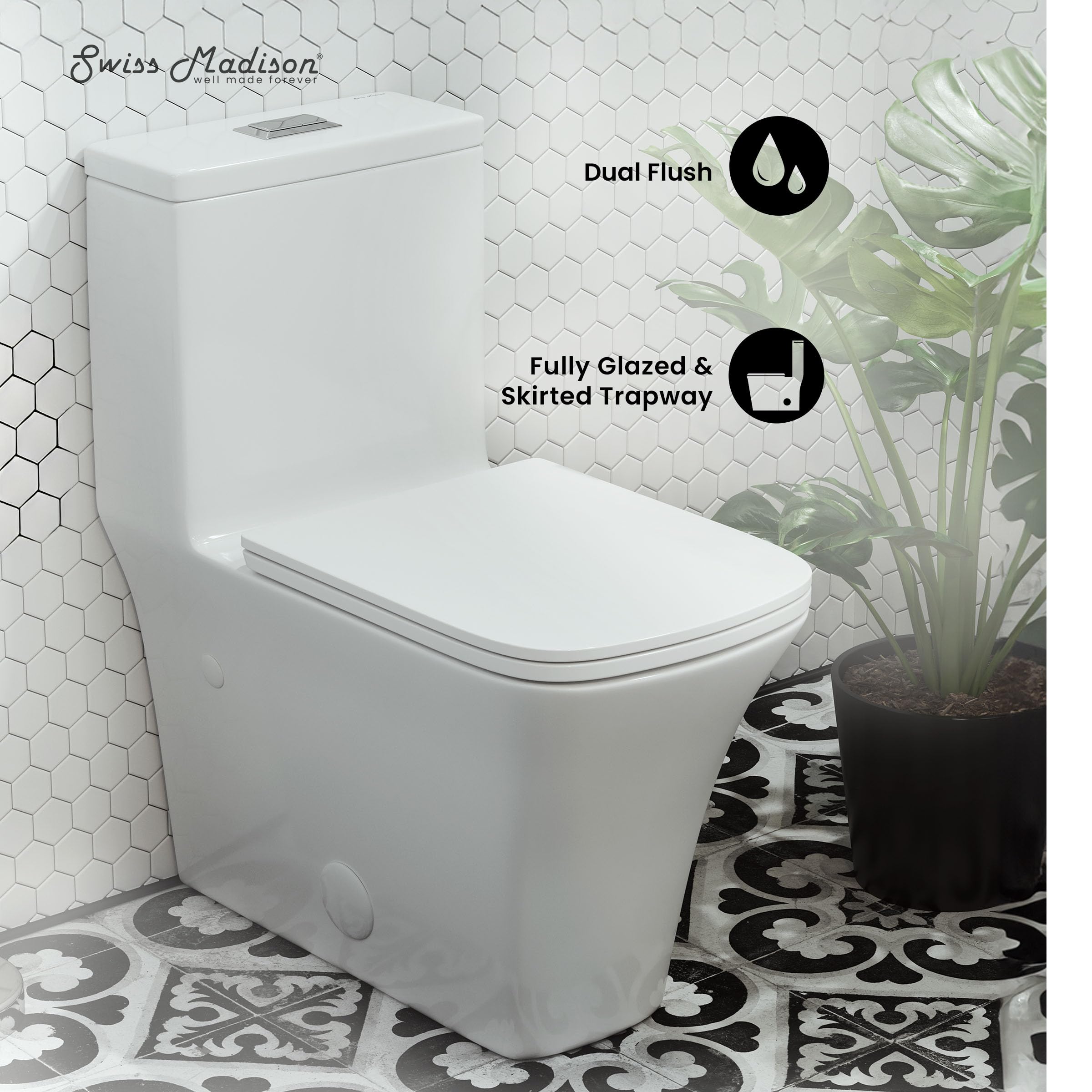Eclair One-Piece Square Toilet with Dual-Flush Technology (0.8/1.28 GPF) - Water Saving Modern Bathroom Solution for Small Spaces & Contemporary Homes