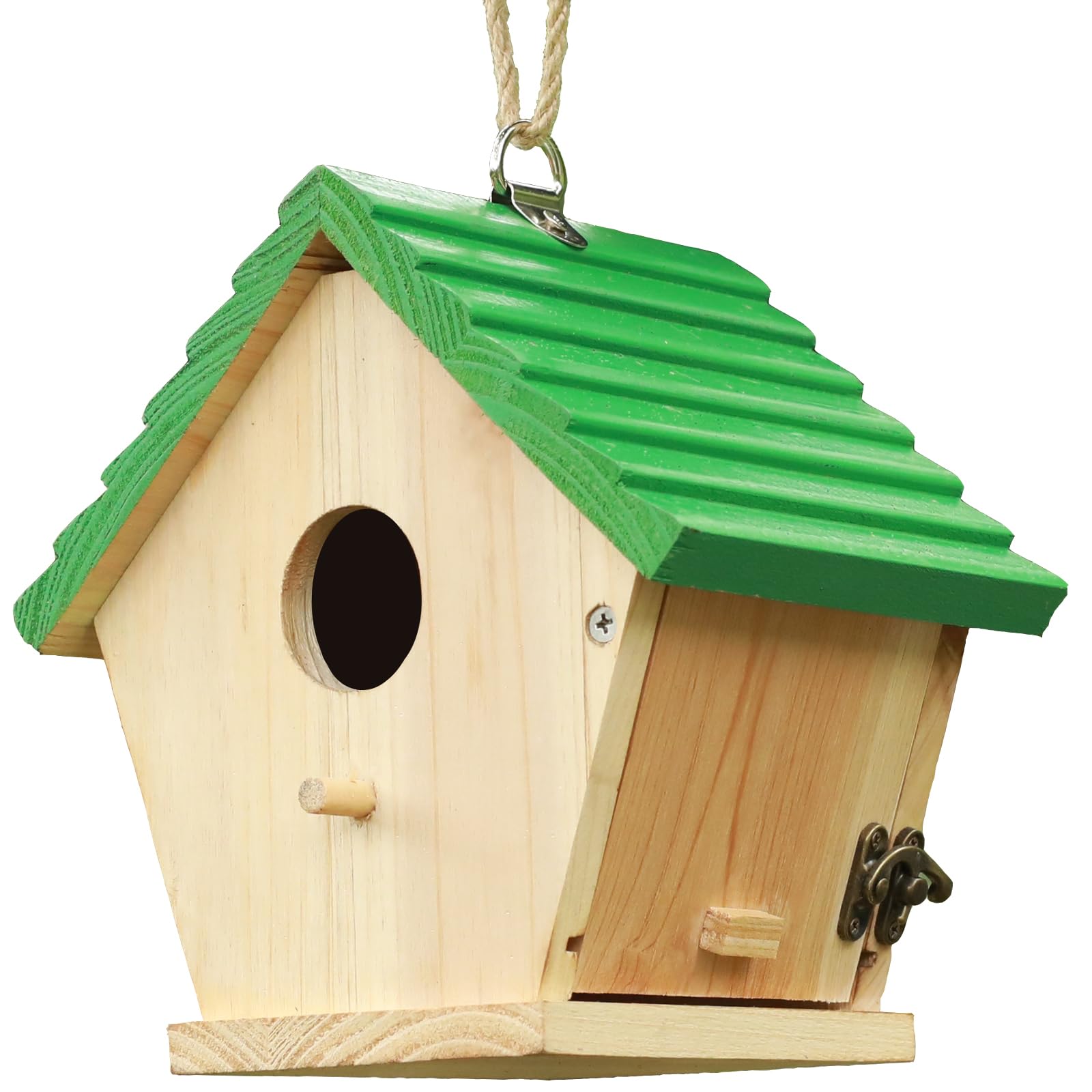 Bluebird House for Outside - Hanging Wooden Birdhouse with Green Top for Cardinals & Wild Birds - Perfect for Garden, Backyard & Outdoor Decor