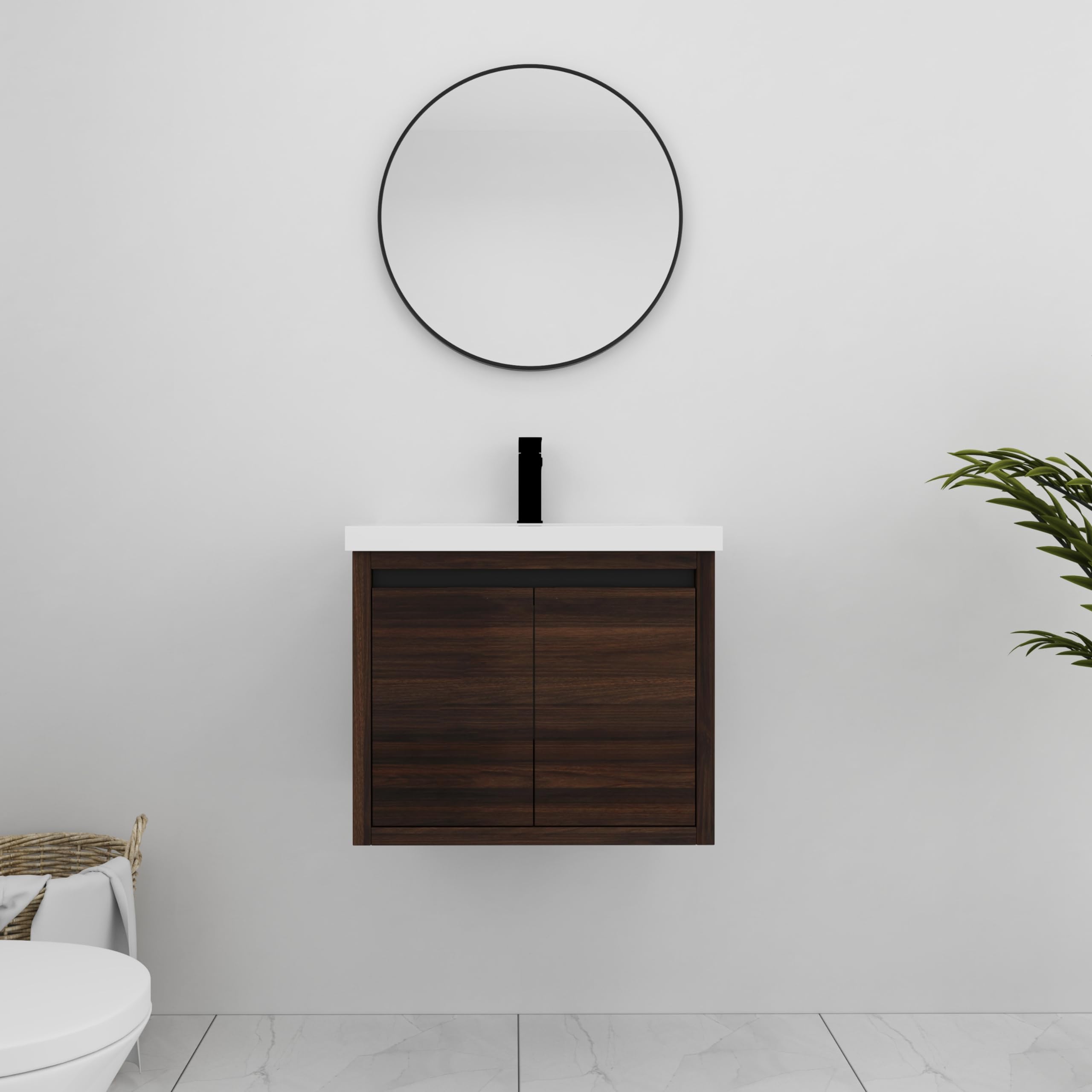 24 Inch Modern Floating Bathroom Vanity with Sink - Wall Mounted Single Sink Vanity Set with Soft Close Doors in California Walnut (18x24 Inches) - Perfect for Small Bathrooms, Powder Rooms & Contemporary Home Decor