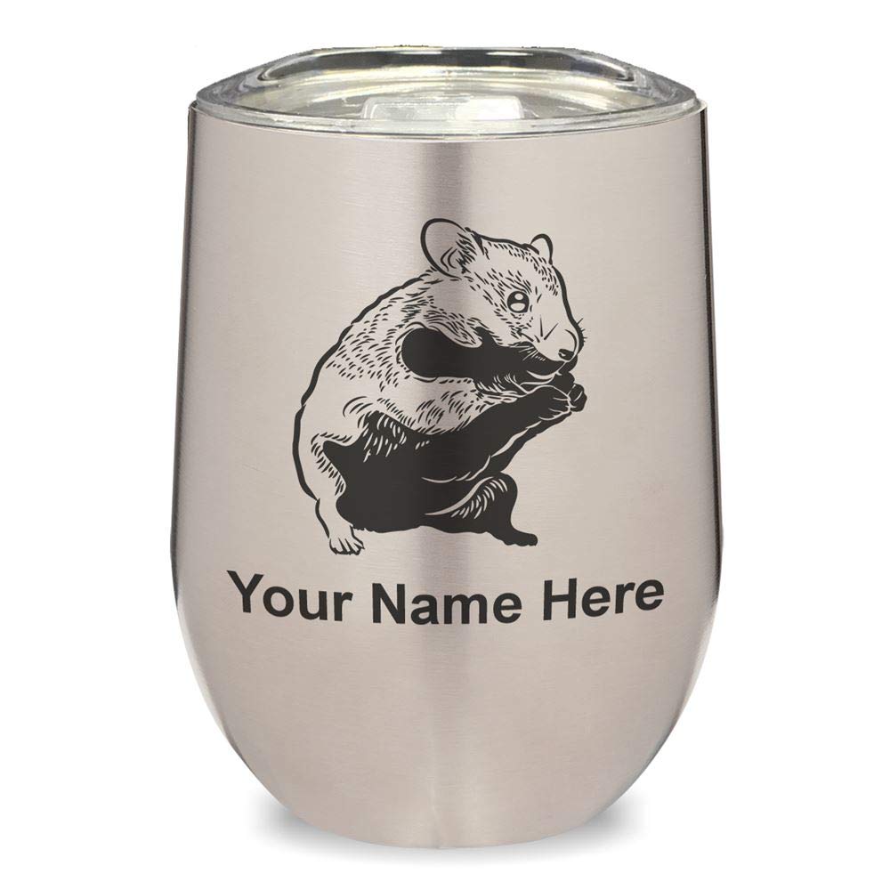LaserGram Double Wall Insulated Stainless Steel Wine Tumbler with Personalized Engraving - 16oz Leakproof Cup for Red/White Wine, Cocktails & Iced Coffee - Perfect for Gifts, Parties, Picnics & Home Use (Hamster Design)